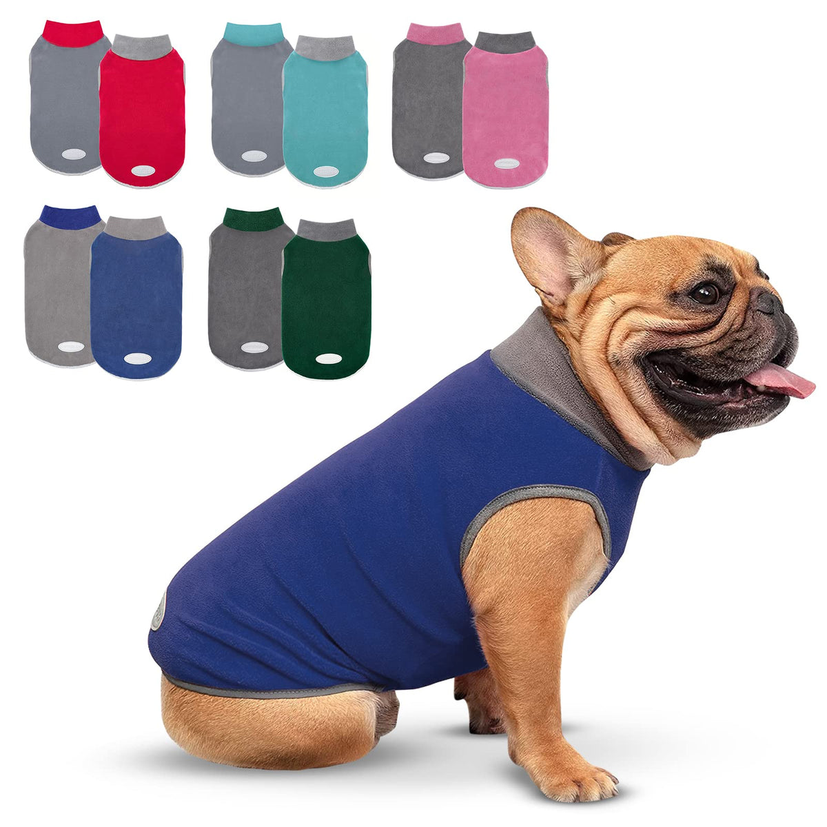 Cyeollo 2 Pack Dog Sweater Stretchy Sweatshirt Soft Fleece With Reflective Stripe Pullover Dog Jacket Pet Puppy Dog Clothes In Cold Weather Sweaters For Small Dogs Grey & Blue