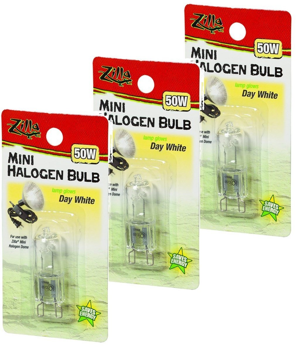 Zilla Mini Halogen Lamp Reptile Bulb, 50-Watt, Day White (3 Pack)