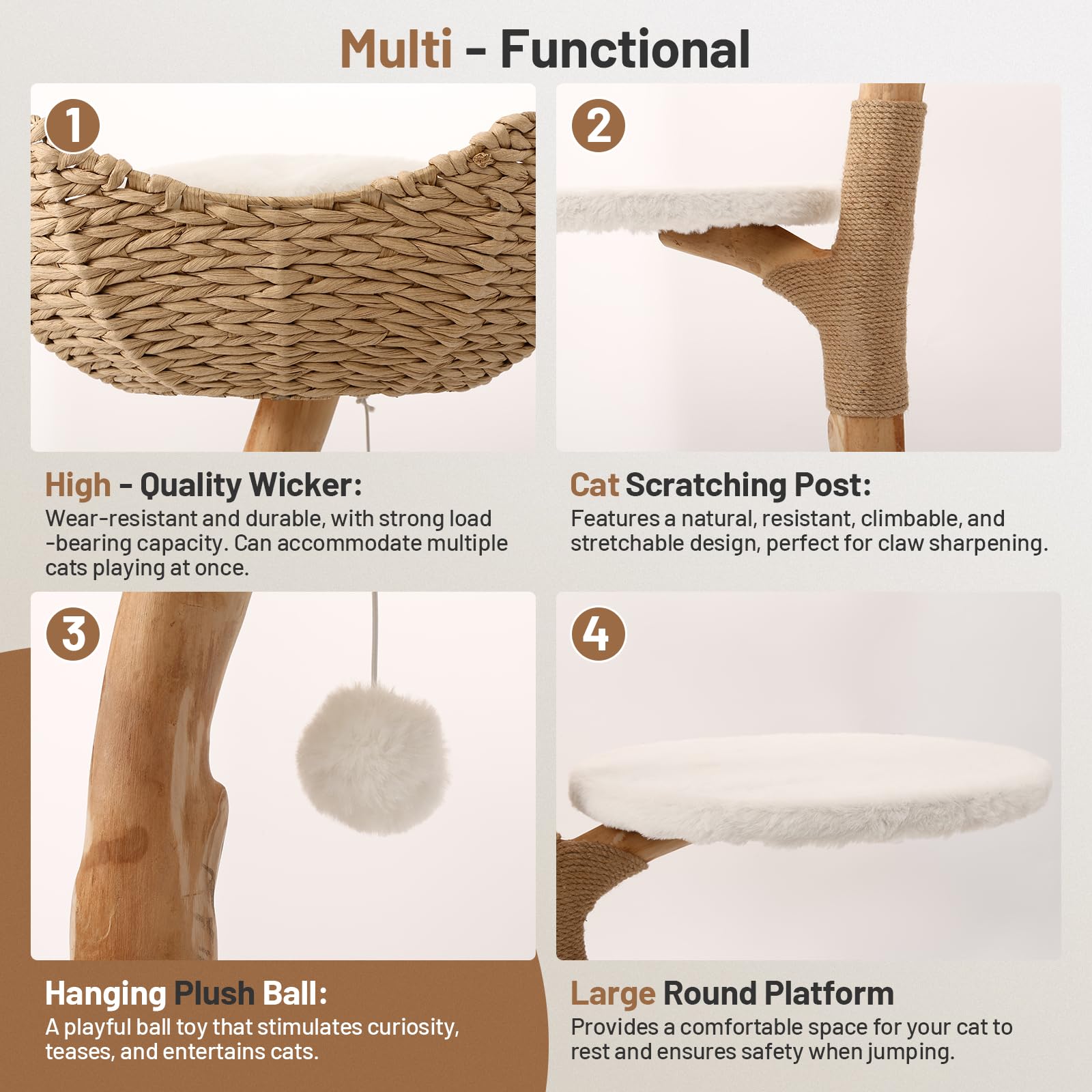 Bumubi Modern Cat Tree Tower Solid Wood For Indoor Cat Large Adult Cat Climbing Condo With Scratching Post Bed And Stand