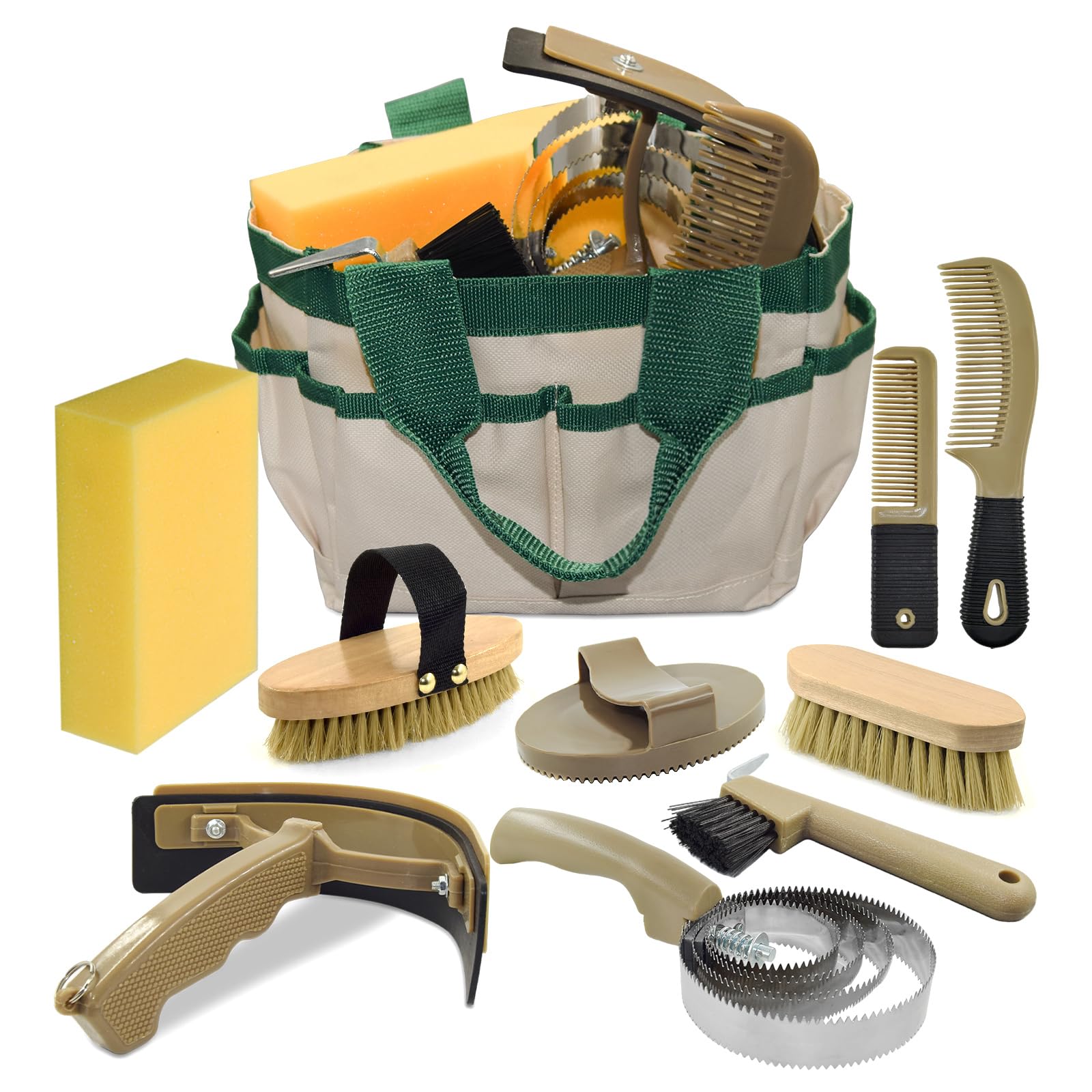 inoreal 9 Pieces Horse Grooming Kit with Organizer Tote Bag, Horse Brushes for Grooming and Bathing, Professional Equine Coat Ca