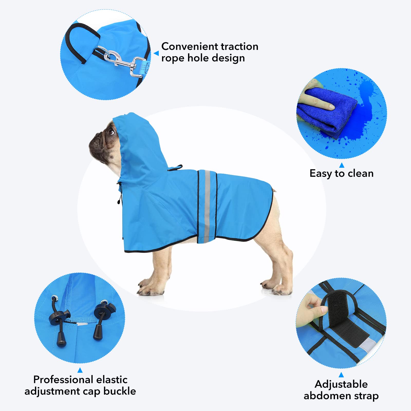 Ezierfy Reflective Dog Rain Coat - Waterproof Adjustable Pet Raincoat Jacket, Lightweight Dog Hooded Dog Rain Coat Poncho For Sm