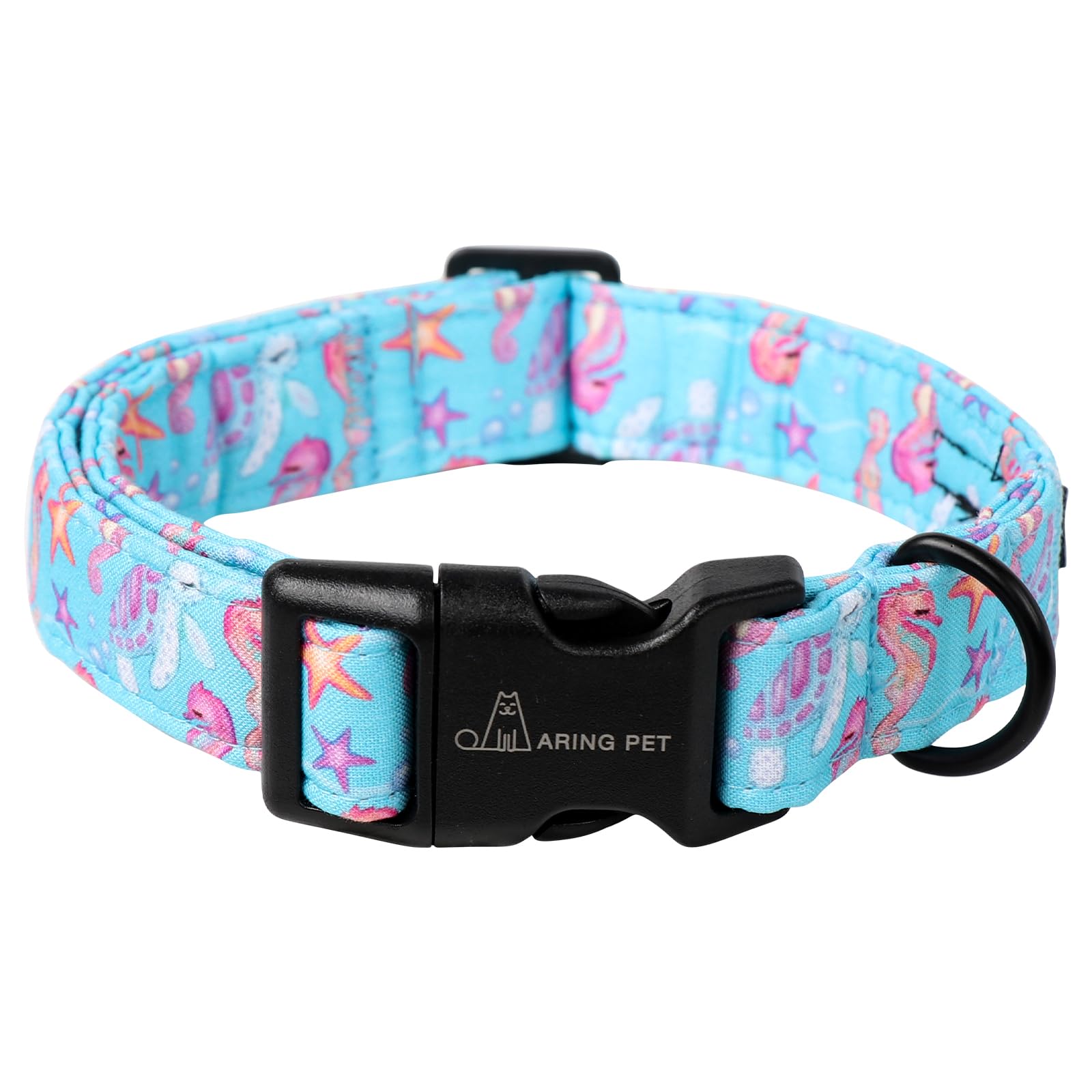 Aring Pet Summer Dog Collar-Cotton Lightweight Blue Dog Collars, Adjustable Seahorse Turtle Pet Collar Puppy Collars With Quick 