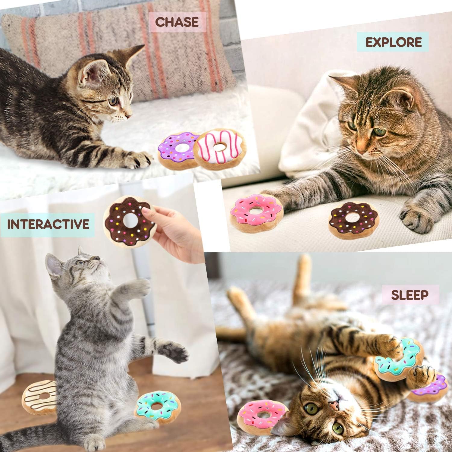 6 Pack Donut Cat Catnip Toys Kitten Chew Knickknack Sprinkles Interactive Pillows Teeth Grinding Catmint Plush Plaything Kitty Birthday Ideas Supplies 4 Inches
