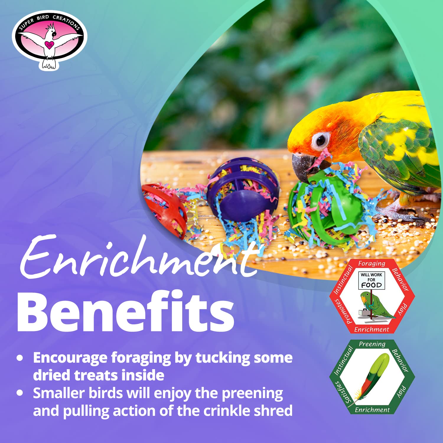 Super Bird Creations Sb760 Waffle Ball Stuffers Toy, Colorful Bird Toys With Crinkle Shred, Satisfies Pulling & Preening, Reliev