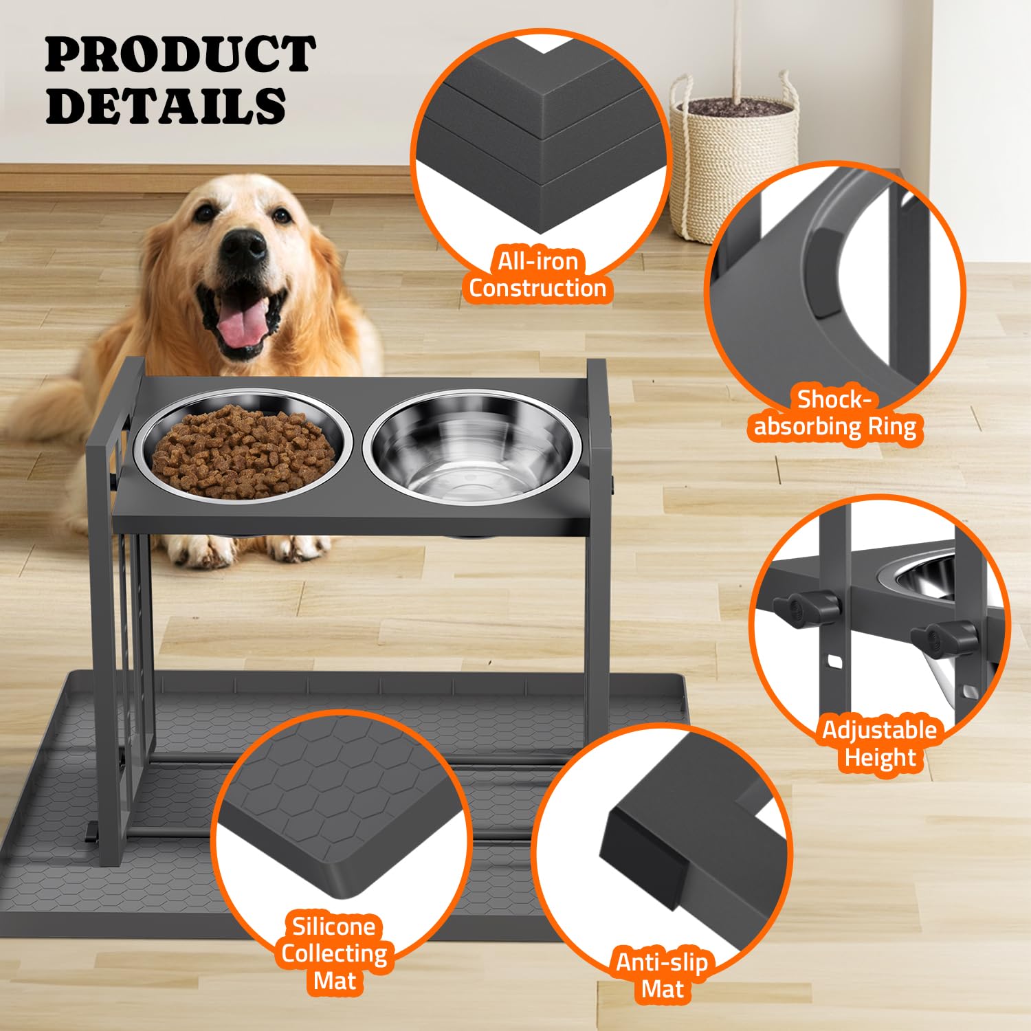 Elevated Bowls For Medium Breed: 4 Height Adjustable Raised Bowl With Metal Stand, Feeder Station With 2 Stainless Steel Bowls F