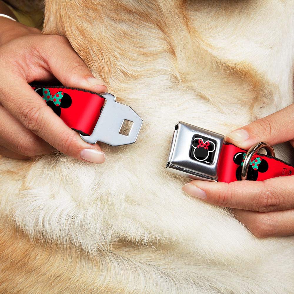 Buckle-Down Seatbelt Buckle Dog Collar - Minnie Mouse Silhouette Red/Black/Polka Dot - 1' Wide - Fits 9-15' Neck - Small