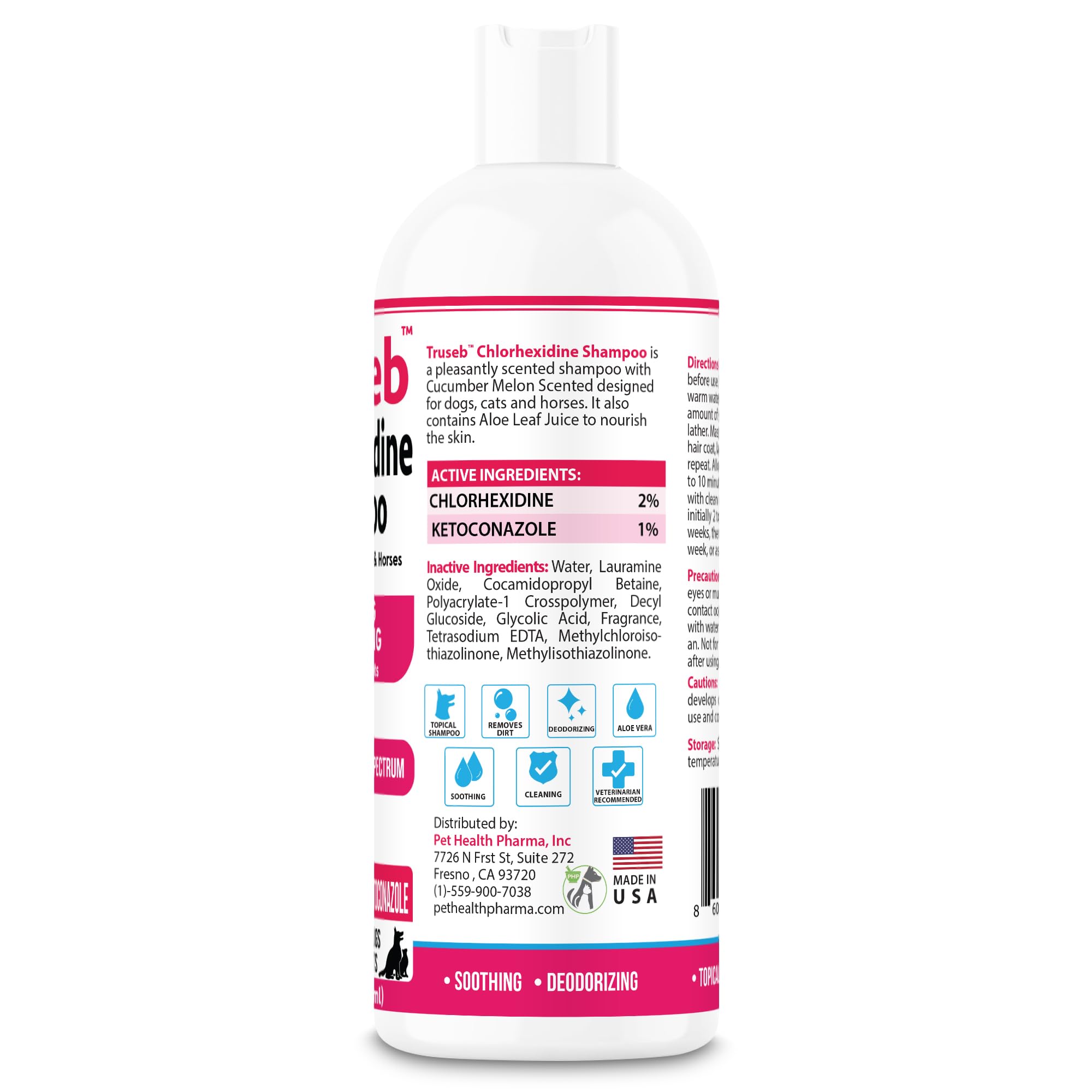 Truseb Topical Ketoconazole And Chlorhexidine Shampoo For Dogs, Cats, And Horses With Aloe - 16 Oz (Ketoconazole & Chlorhexidine