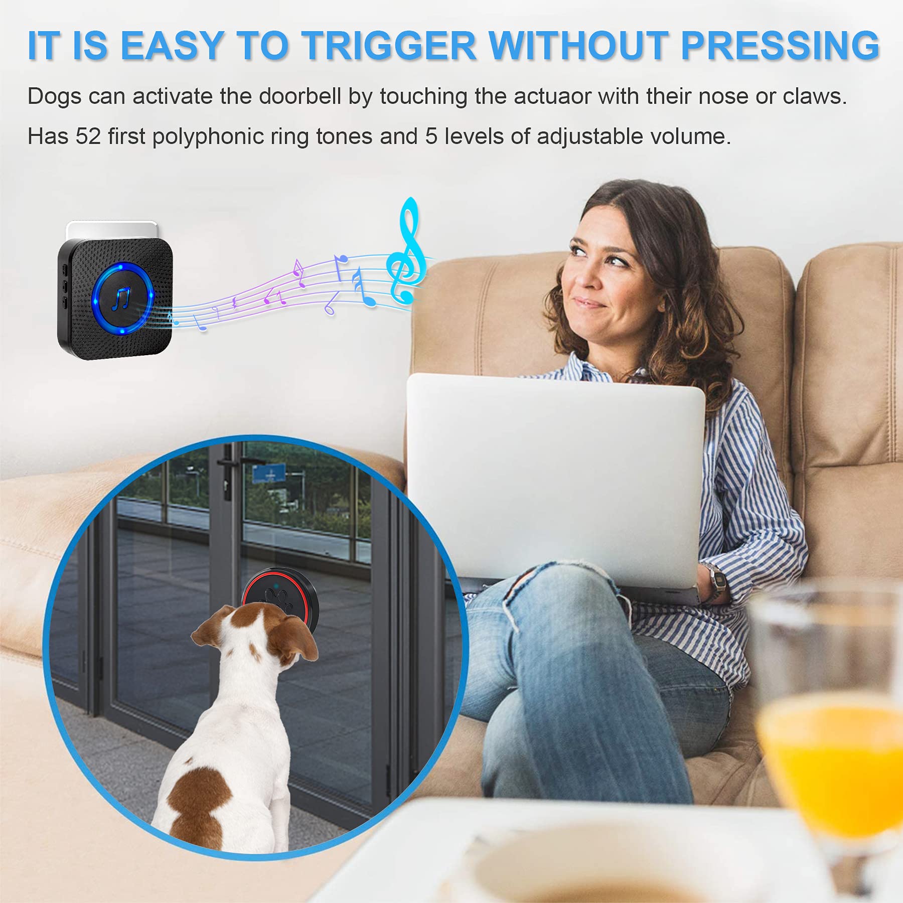 Chunhee Dog Door Bell Wireless Dog Doorbells With Warterproof Touch Button Dog Bells For Potty Training,2.3 Inches Button