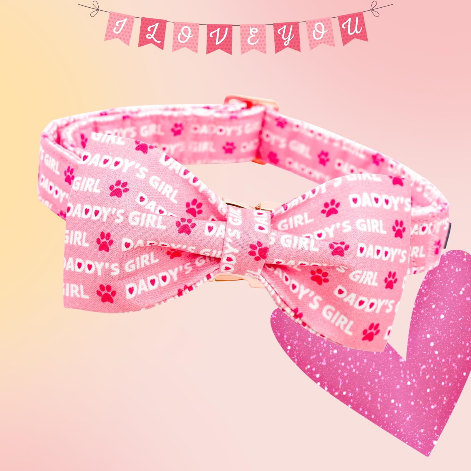 Lionheart Glory Dog Bow Collar - Valentine'S Day Collar For Small Dogs, Pink With Bowtie