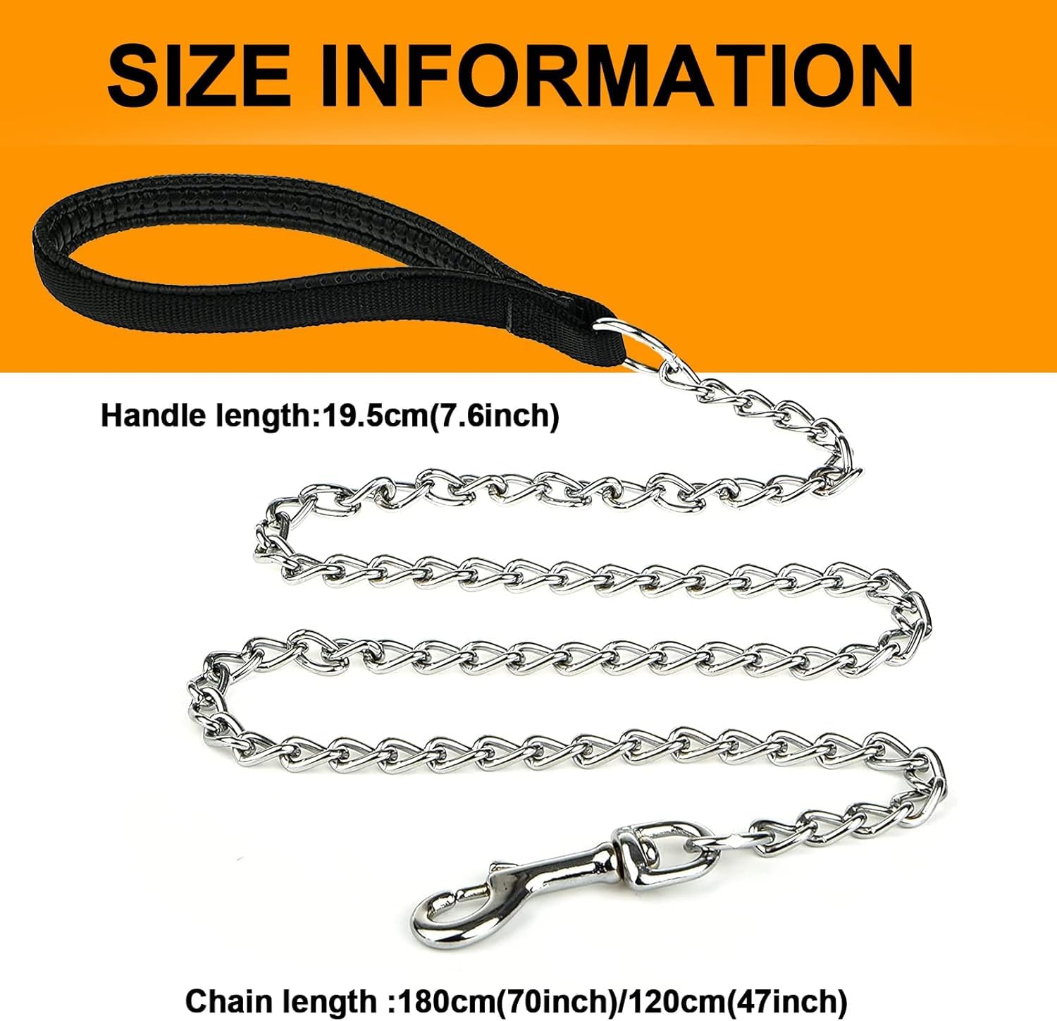 Heavy Duty Metal Dog Leash, 5 FT Chew Proof Pet Leash Chain with Soft Padded Handle for Large & Medium Size Dogs (5 FTx3 mm (20-