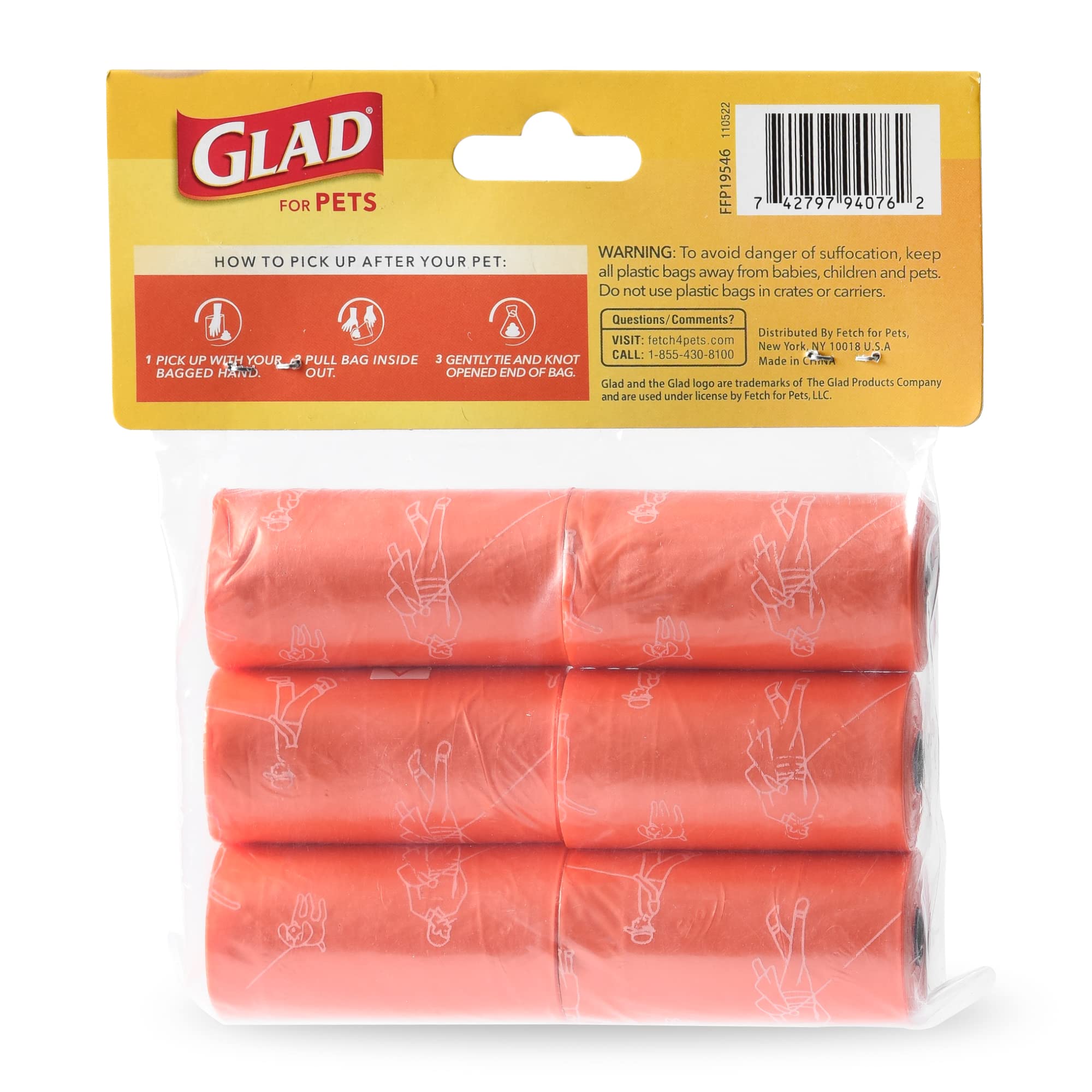 Glad For Pets Large Dog Waste Bags, Scented, Tear-Resistant, 6 Rolls | Heavy Duty Dog Poop Bags For Fast And Easy Dog Waste Cleanup | 6 Rolls Waste Bags, 90 Bags Total
