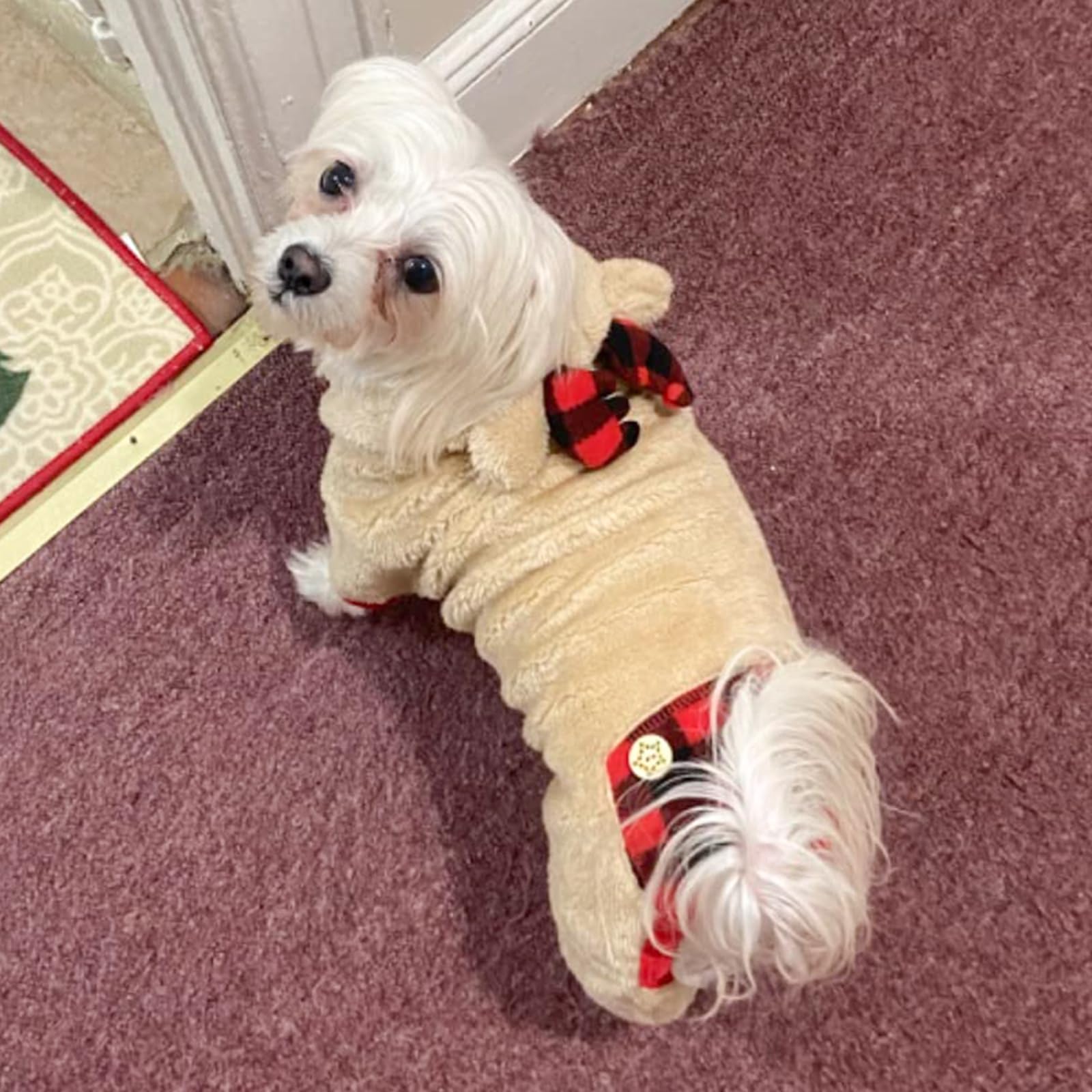 Kyeese Xmas Dogs Pajamas Reindeer Christmas With Bowtie Red Buffalo Check Dog Sweater Small Dog Pjs Plaid Pet Pajamas Dog Clothe