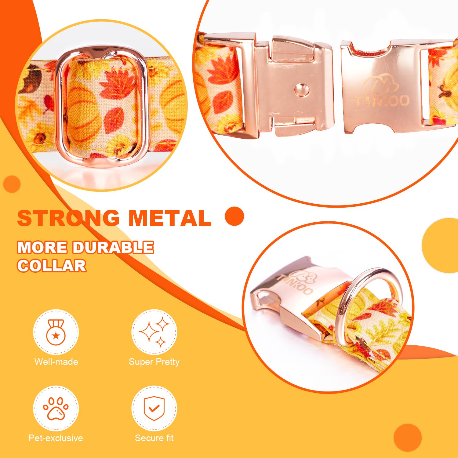 Tunkoo Sunflower Dog Collar With Elegant Bow Tie - Ajustable Orange Puppy Collar Floral Pattern Stylish And Charming Fall Pet Ac