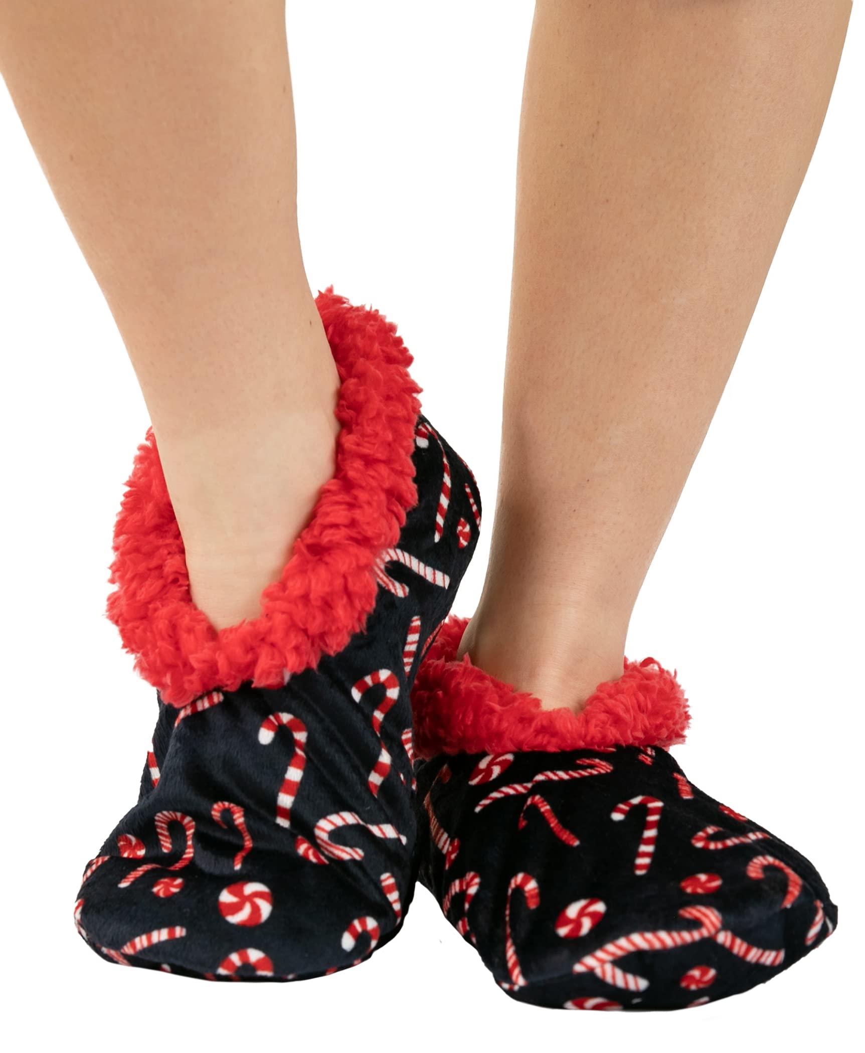 Lazy One Fuzzy Feet Slippers For Women, Cute Fleece-Lined House Slippers, Candy Cane, Non-Skid
