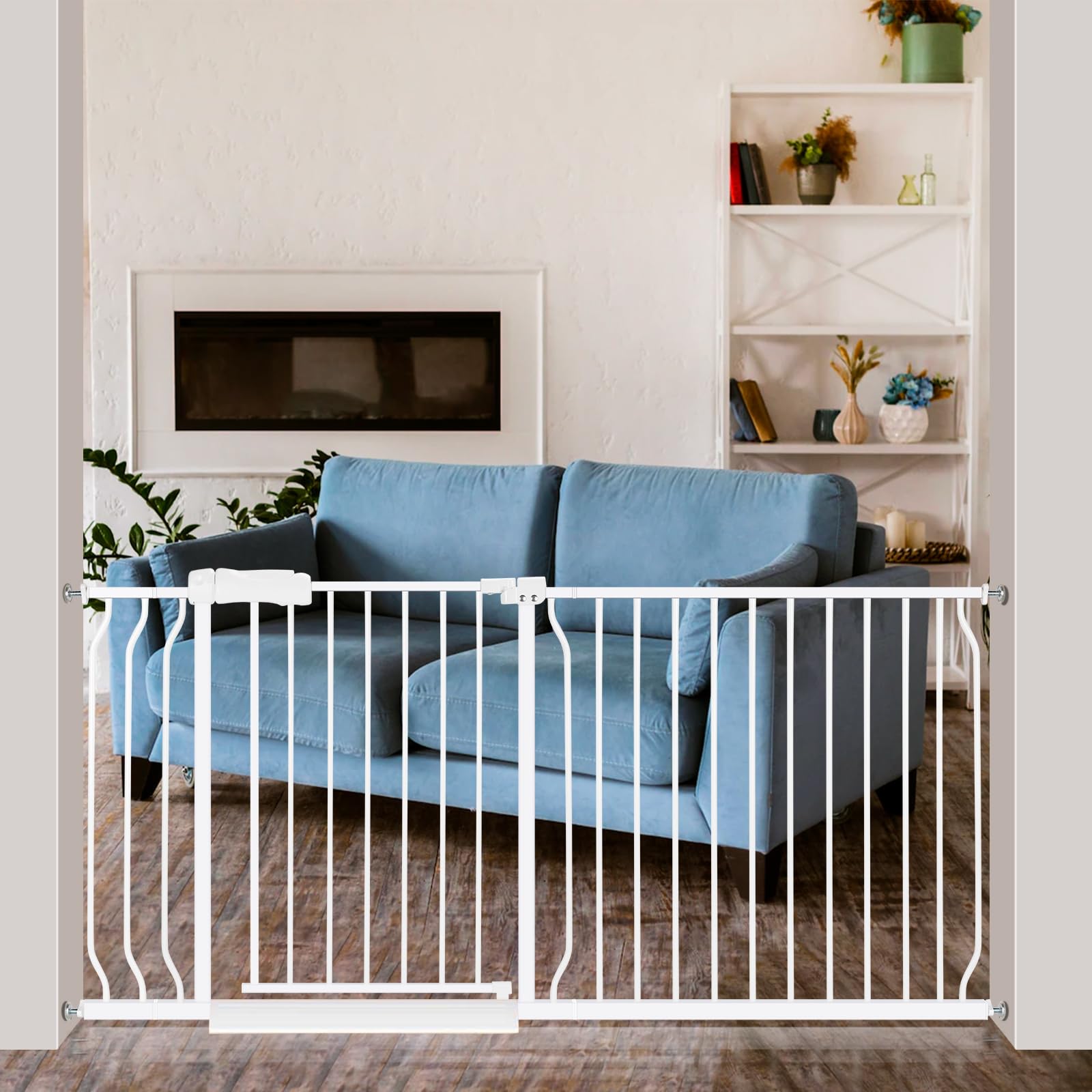 Extra Wide Baby Gate 57.5-66.9 Pressure Mounted,Child Dog Pet Safety Gates with Walk Through Door for Doorways Stairs No Drillin