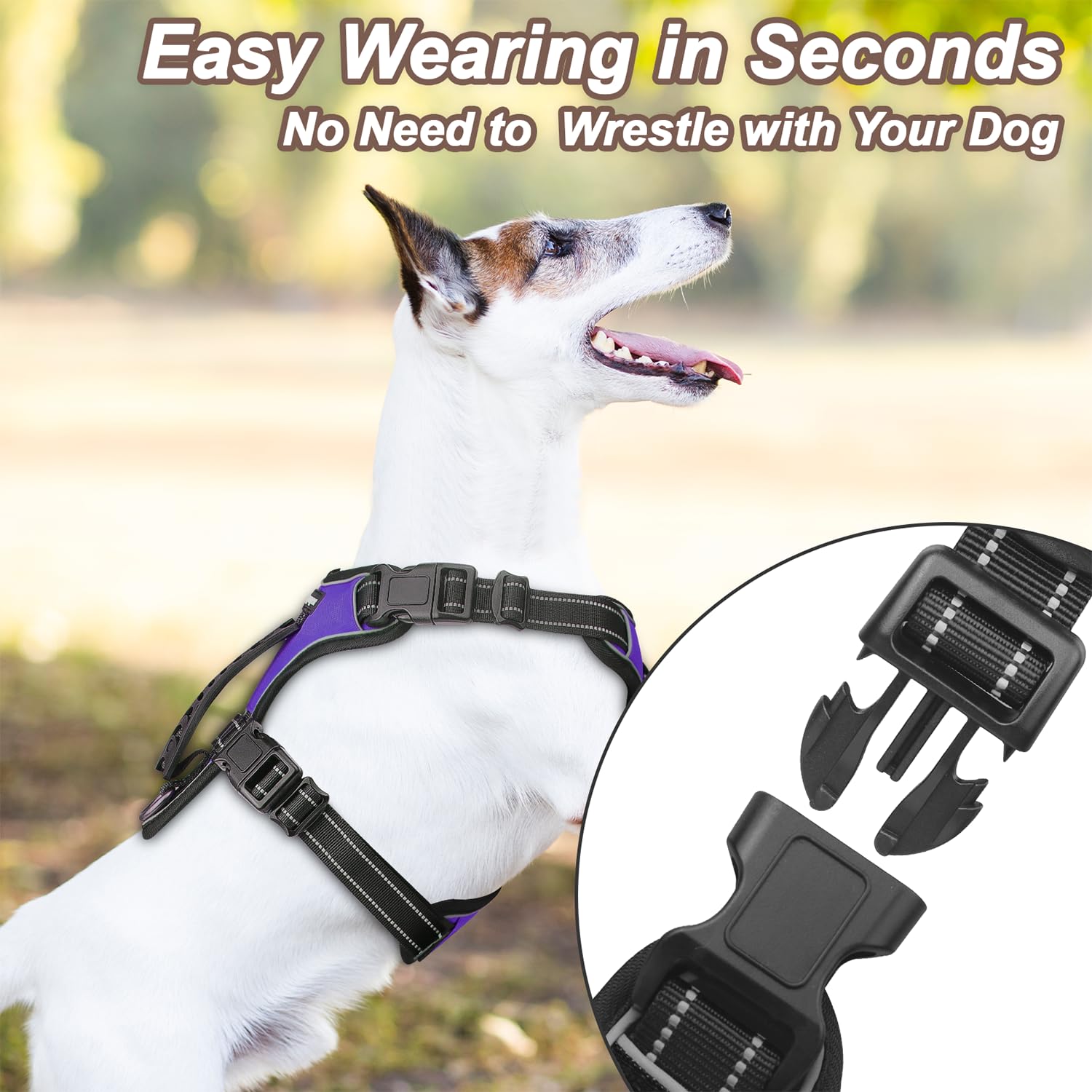 Perperqer Dog Harness Purple No Pull Y Shaped for Medium Sized Dog, Small to Large Dogs Reflective Adjustable Easy Walk Puppy Ha