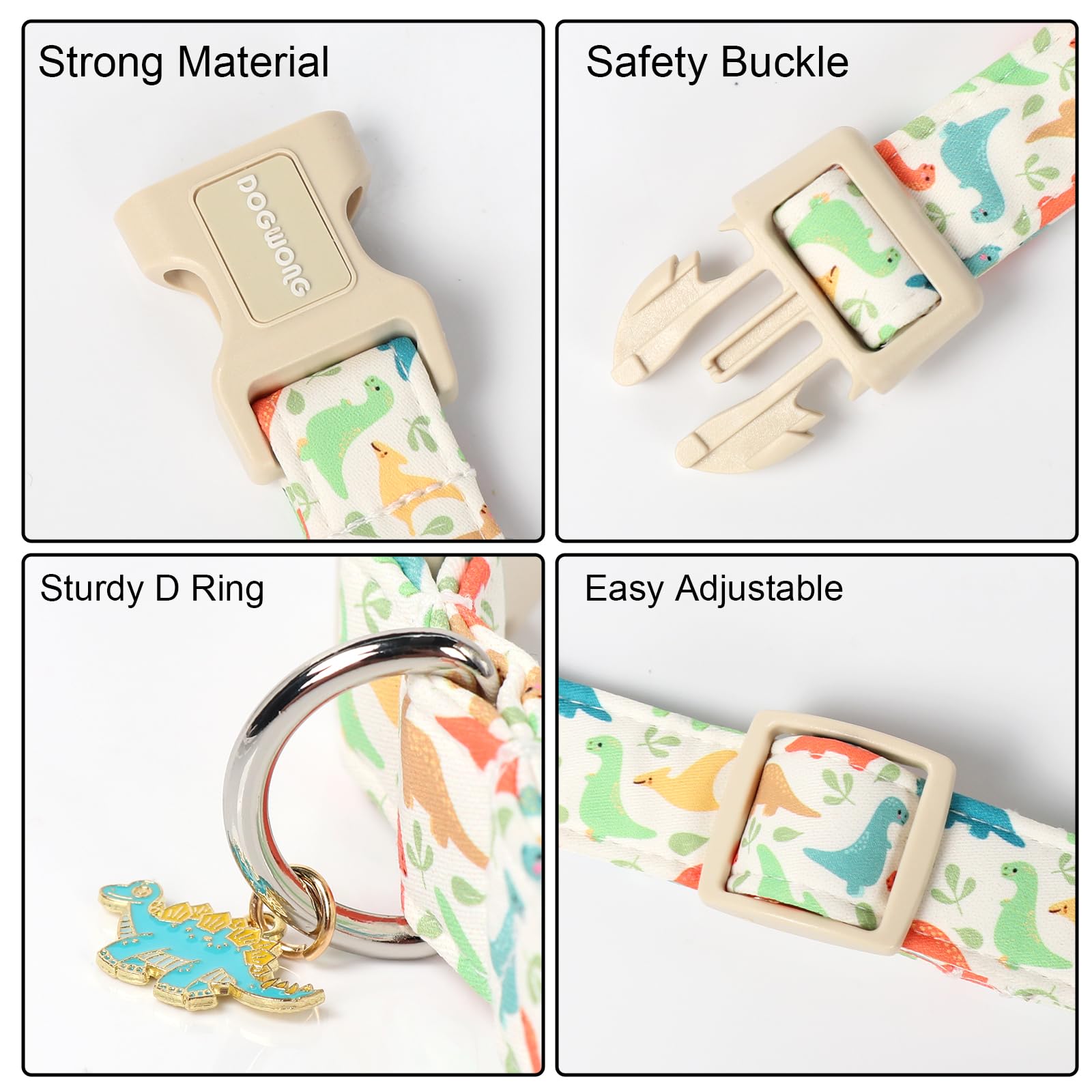 Dogwong Dinosaur Cotton Dog Collar, Summer Cute Dog Collar Durable Soft Fabric Male Pet Dog Collars Boy Puppy Necklace For Small