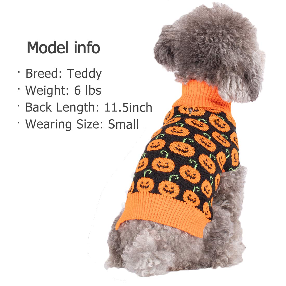 Kyeese Halloween Dog Sweater Pumpkin With Leash Hole Dog Sweater Turtleneck Dog Knitwear Warm Pet Sweater,M