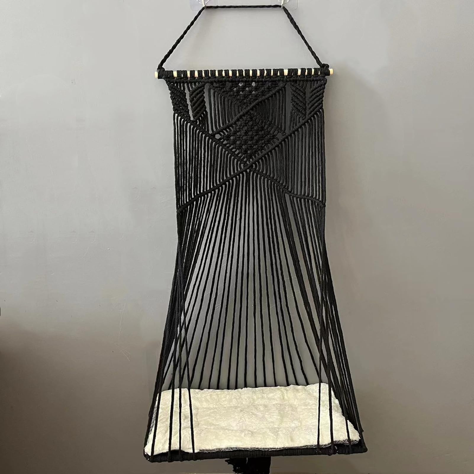 Doralus cat Bed cat Hammock Macrame cat Swing Bed cat cage cotton Rope Hanging cat House cats Toy Tassel Basket Tapestry (Black,