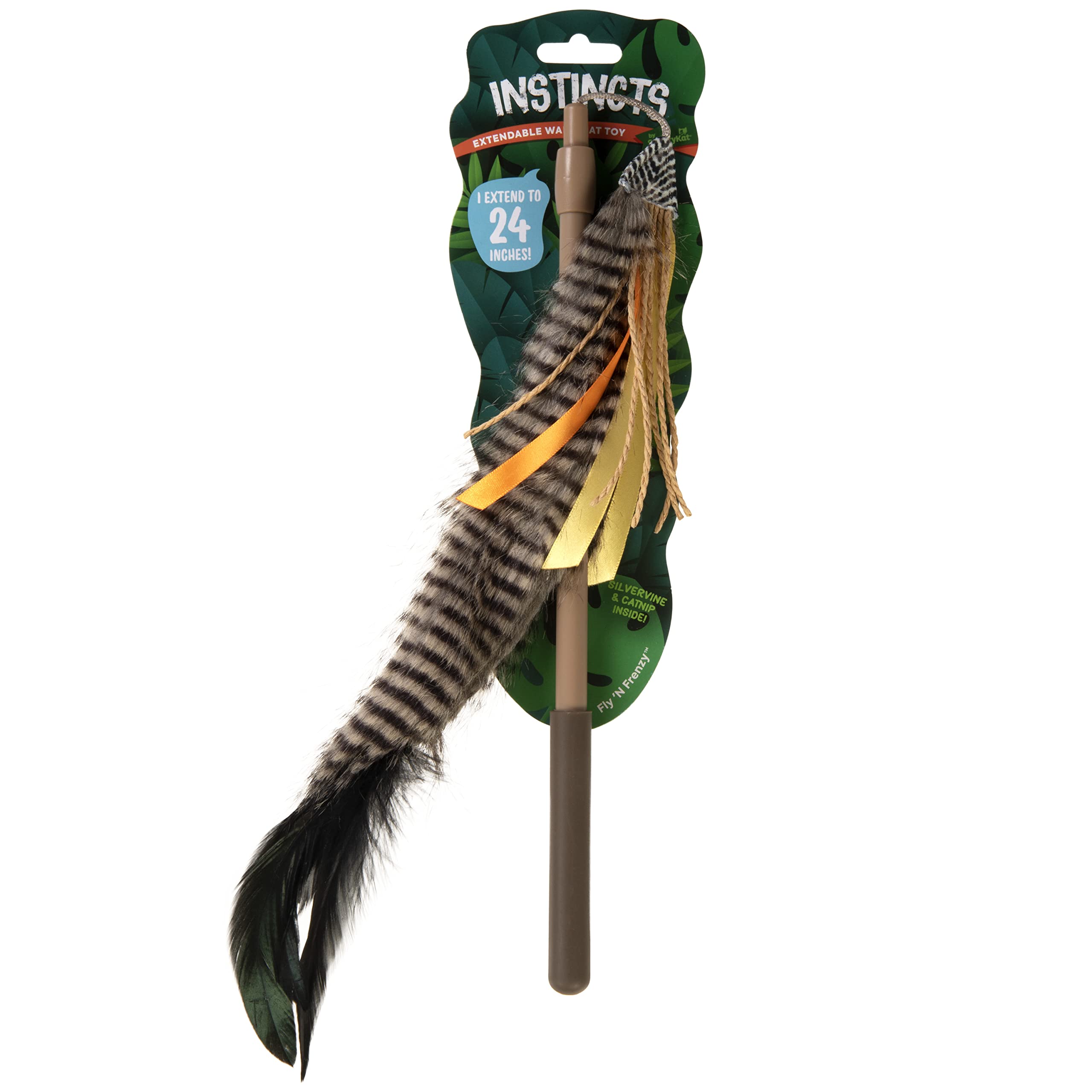 Smartykat Instincts Happynip Fly 'N Frenzy Extendable Wand Teaser Cat Toy, Contains Catnip & Silvervine - Brown, One Size