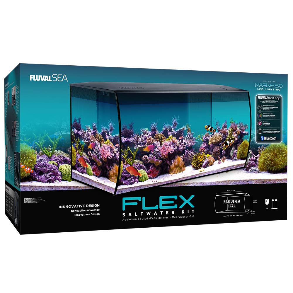 Fluval Flex 32.5 Marine Salt Water Aquarium Kit - Fish Tank for Fish, Coral & More - Comes with LED Lights, Filtration System &