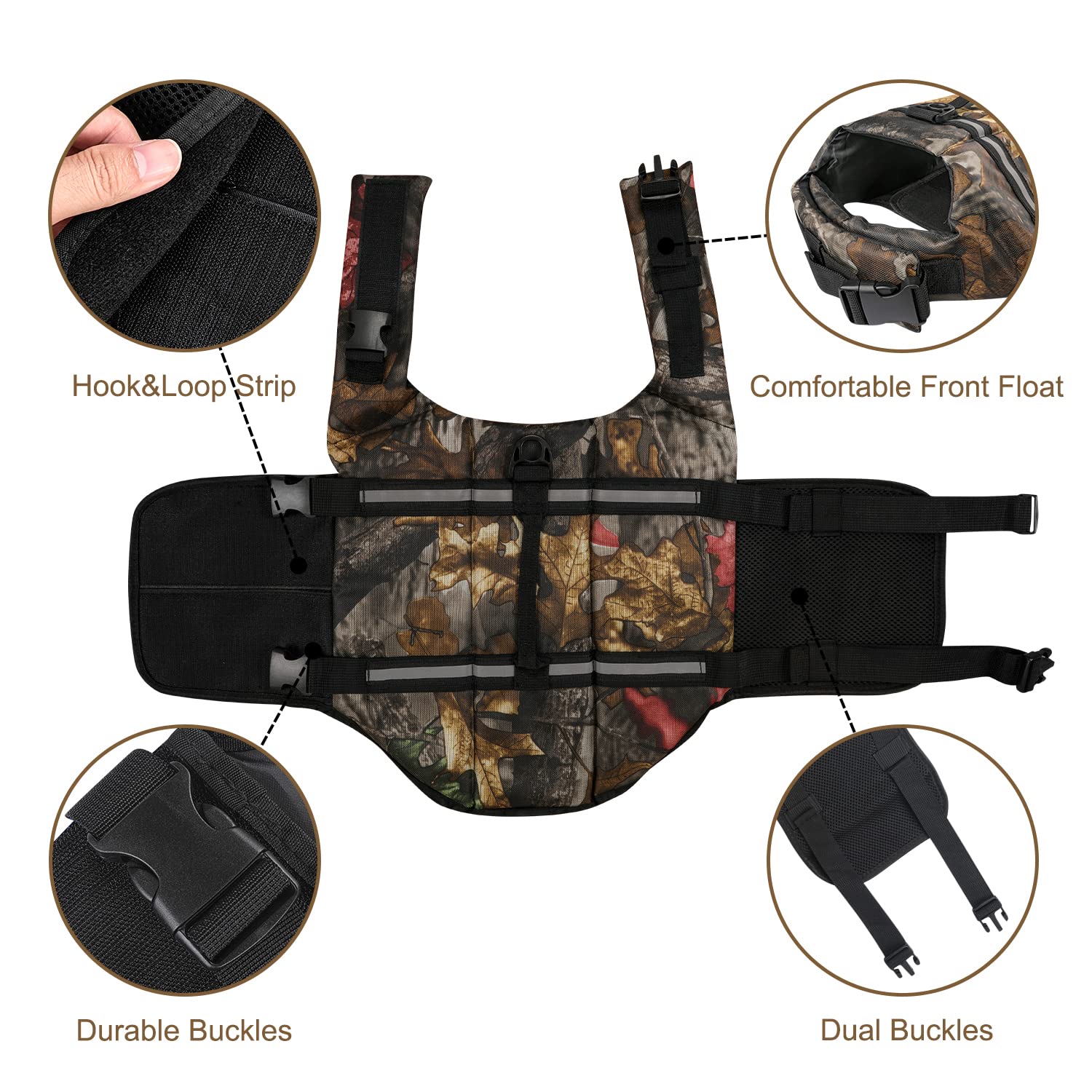 Haocoo Dog Life Jacket Vest Saver Safety Swimsuit Preserver With Reflective Stripes/Adjustable Belt For Dogs (Large, Camouflage)