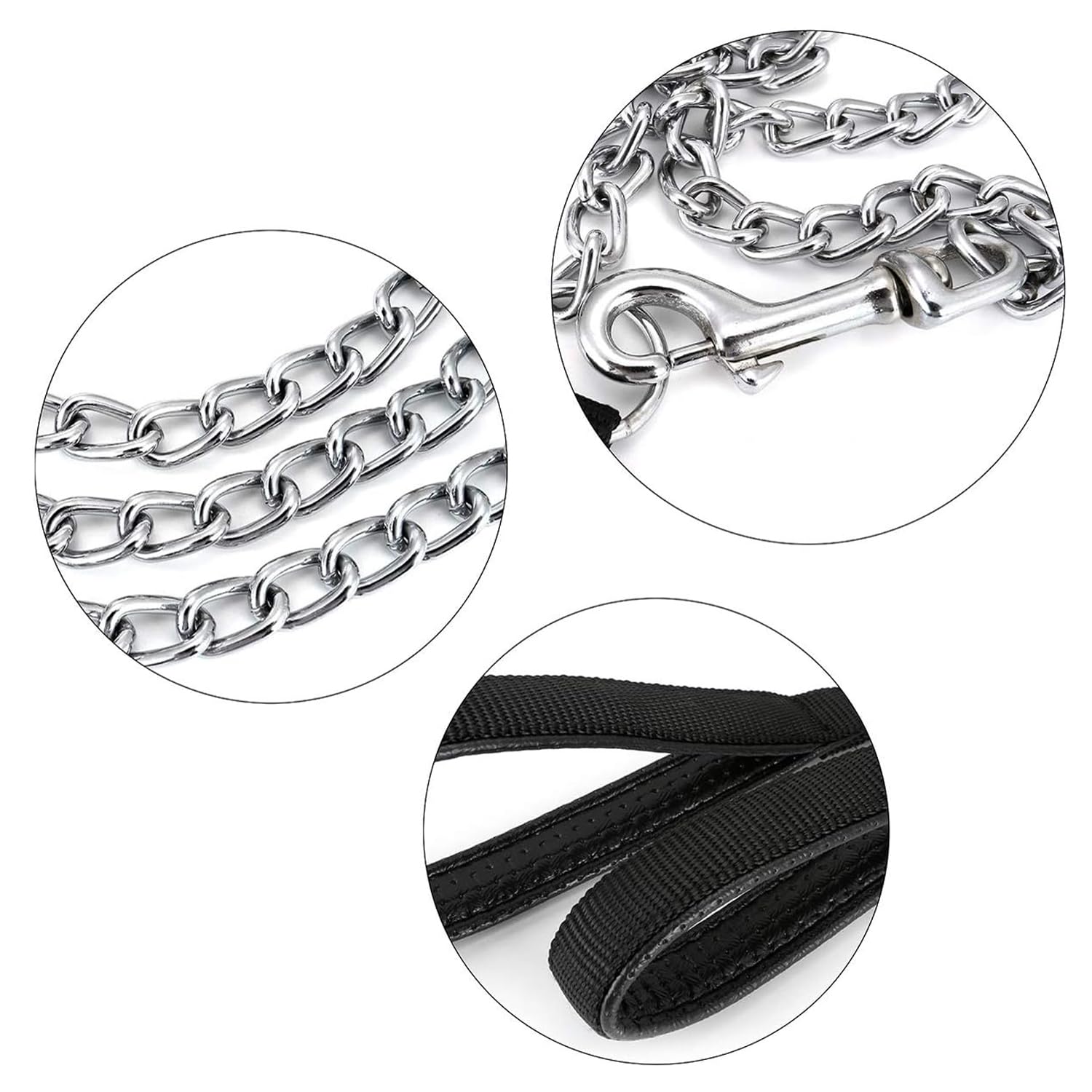 Petiry Chain Leash Metal Dog Leash Chrome Plated With Soft Padded Handle For Large Dogs.(Xl, Black Handle)