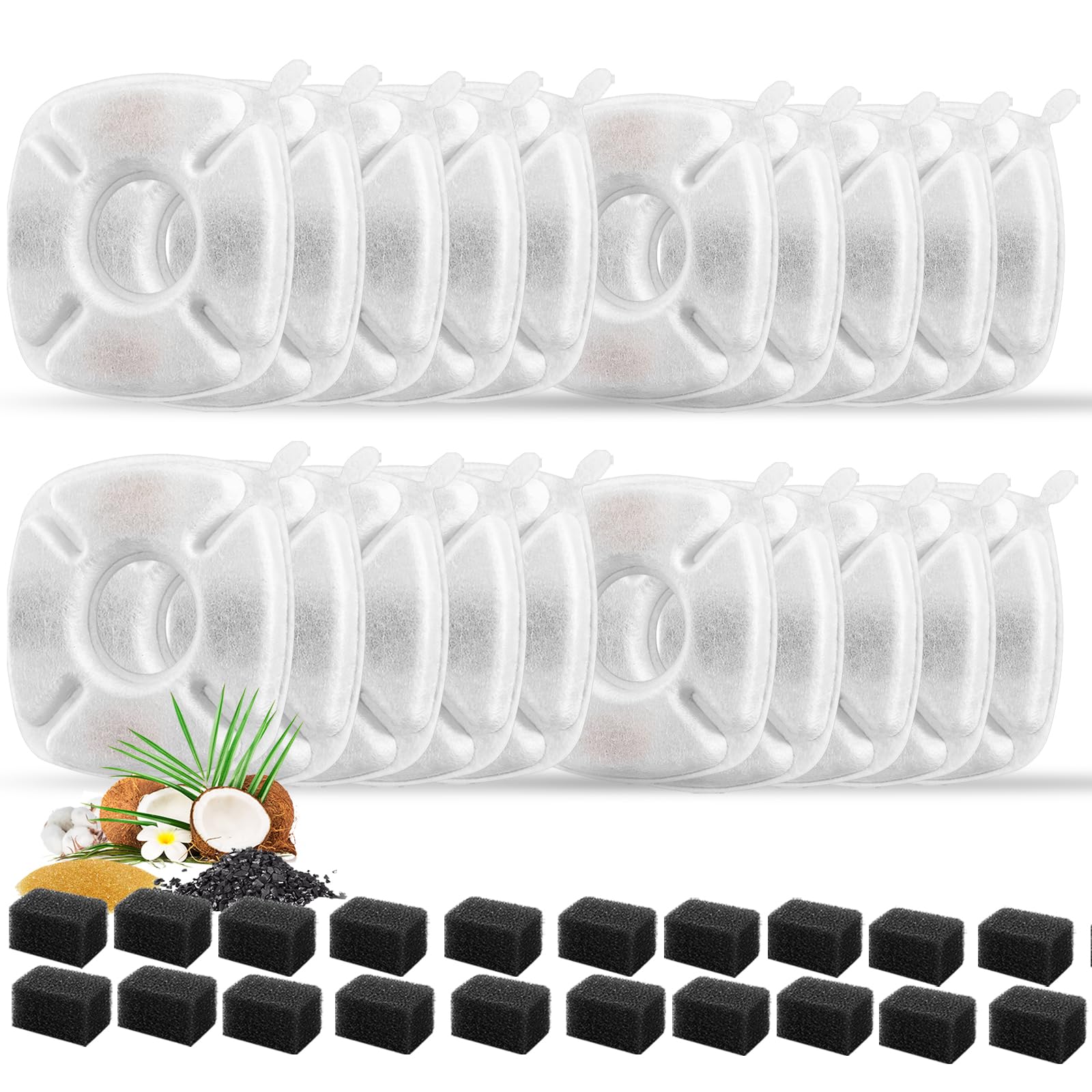 40 Pcs Cat Fountain Replacement Filters 20 Pack Cat Water Fountain Replacement Filters With 20 Pack Pre-Filter Sponges, Pet Foun