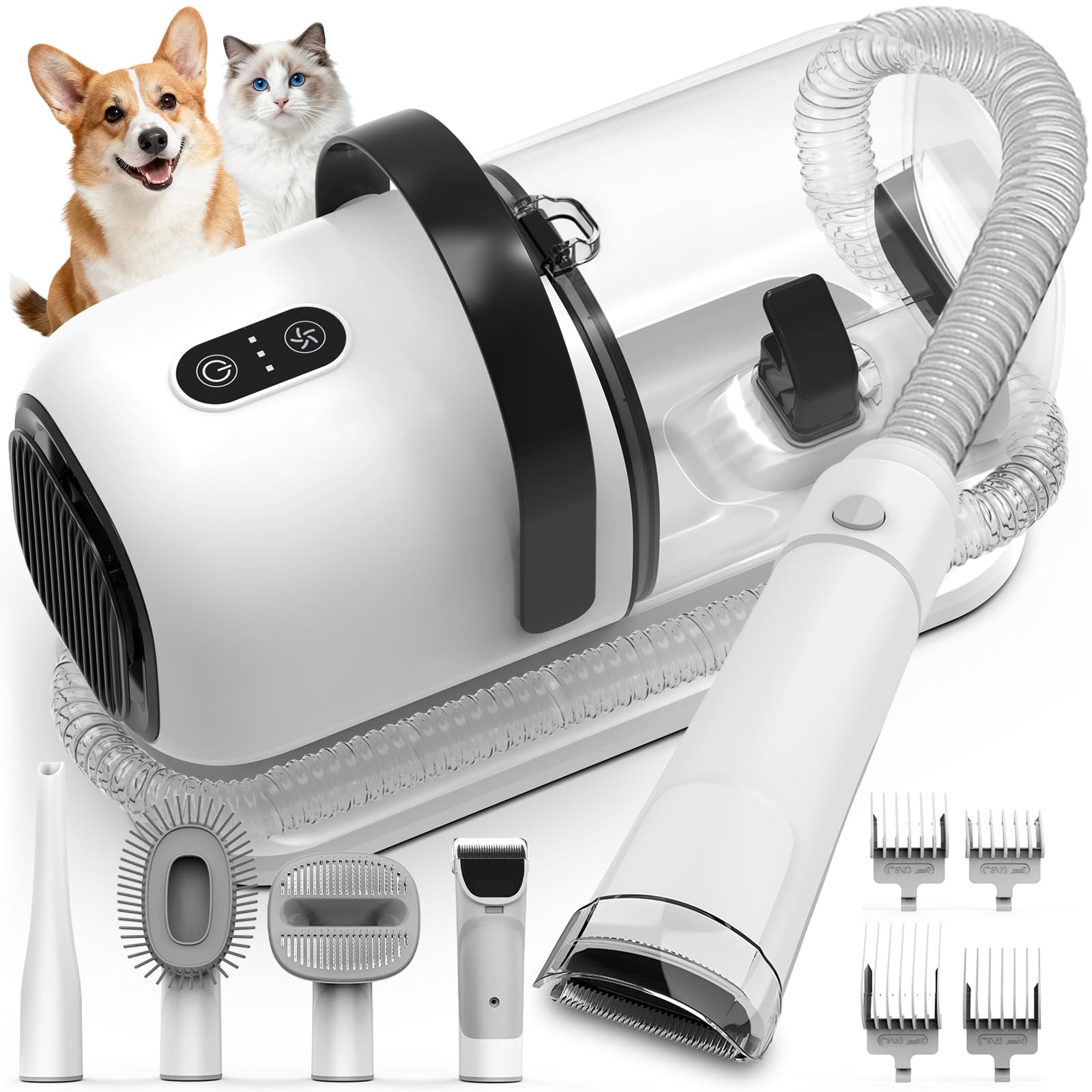 FIXR Dog Grooming Vacuum, All-in-One Pet Grooming Kit with Hair Clipper & Shedding Brush, Low Noise 12,000Pa Dog Hair Remover Va
