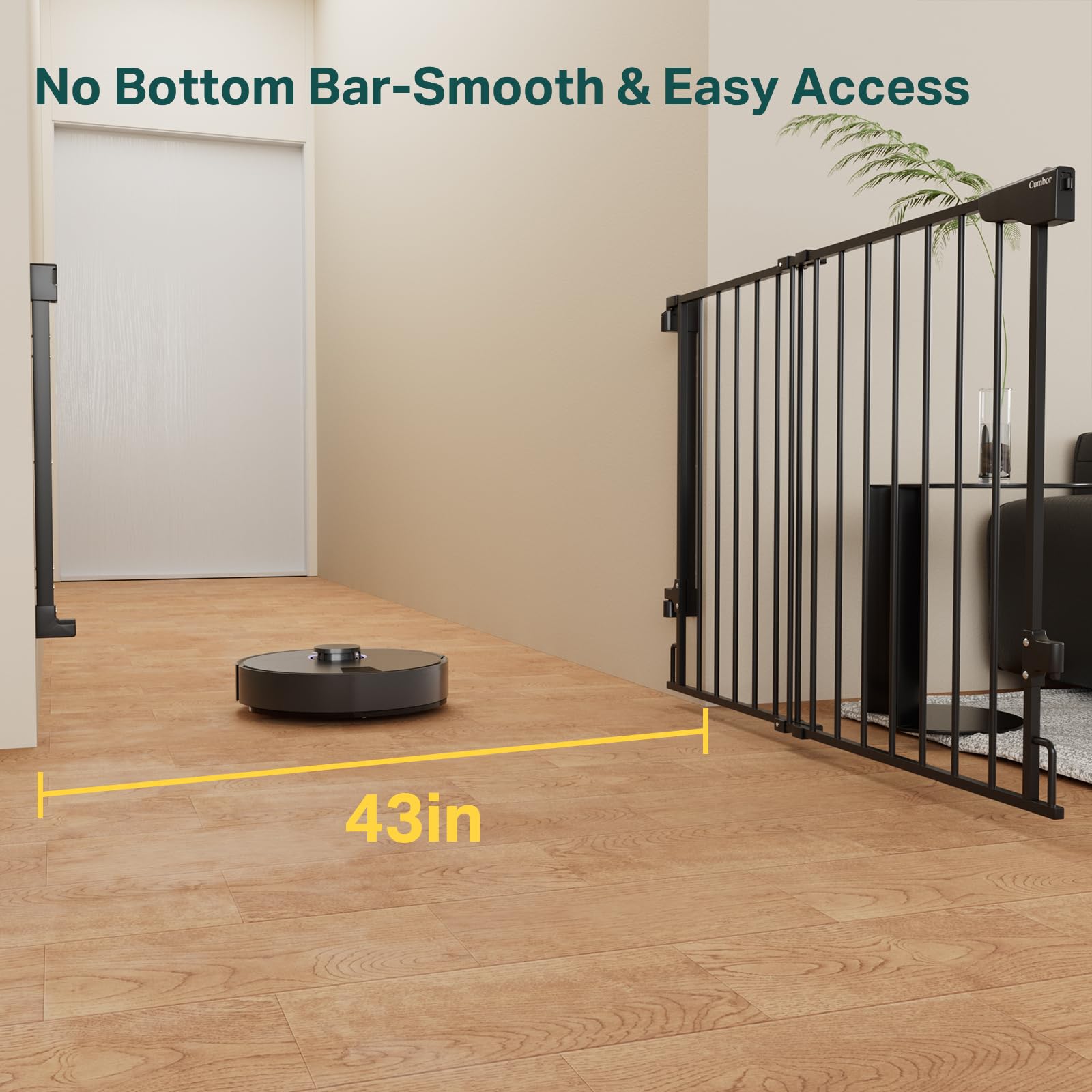 Cumbor 29.2-43 Baby Gate for Stairs, Wall-Mounted (Drill Required), Expandable No Bottom Bar Dog Gate, Auto Close Extra Wide Wal