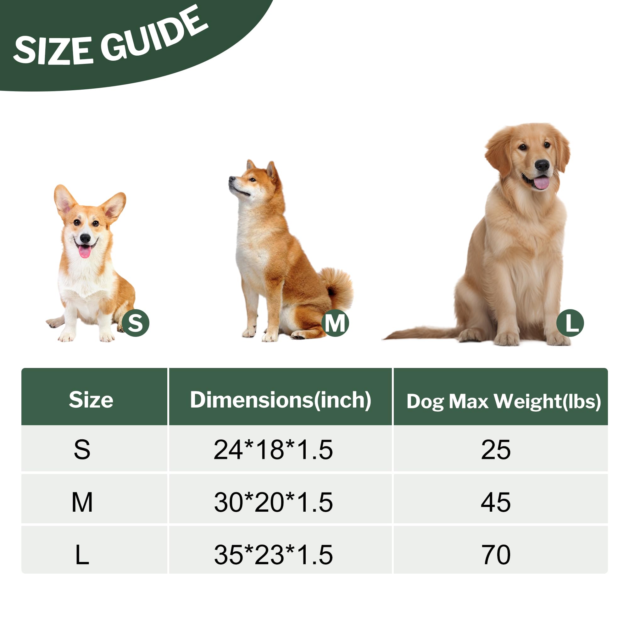 Dog Bed Crate Mat, Soft Durable Washable Anti-Slip Kennel Pad for Dogs & Cats, Reversible (Dark Green, S(24*18*1.5))