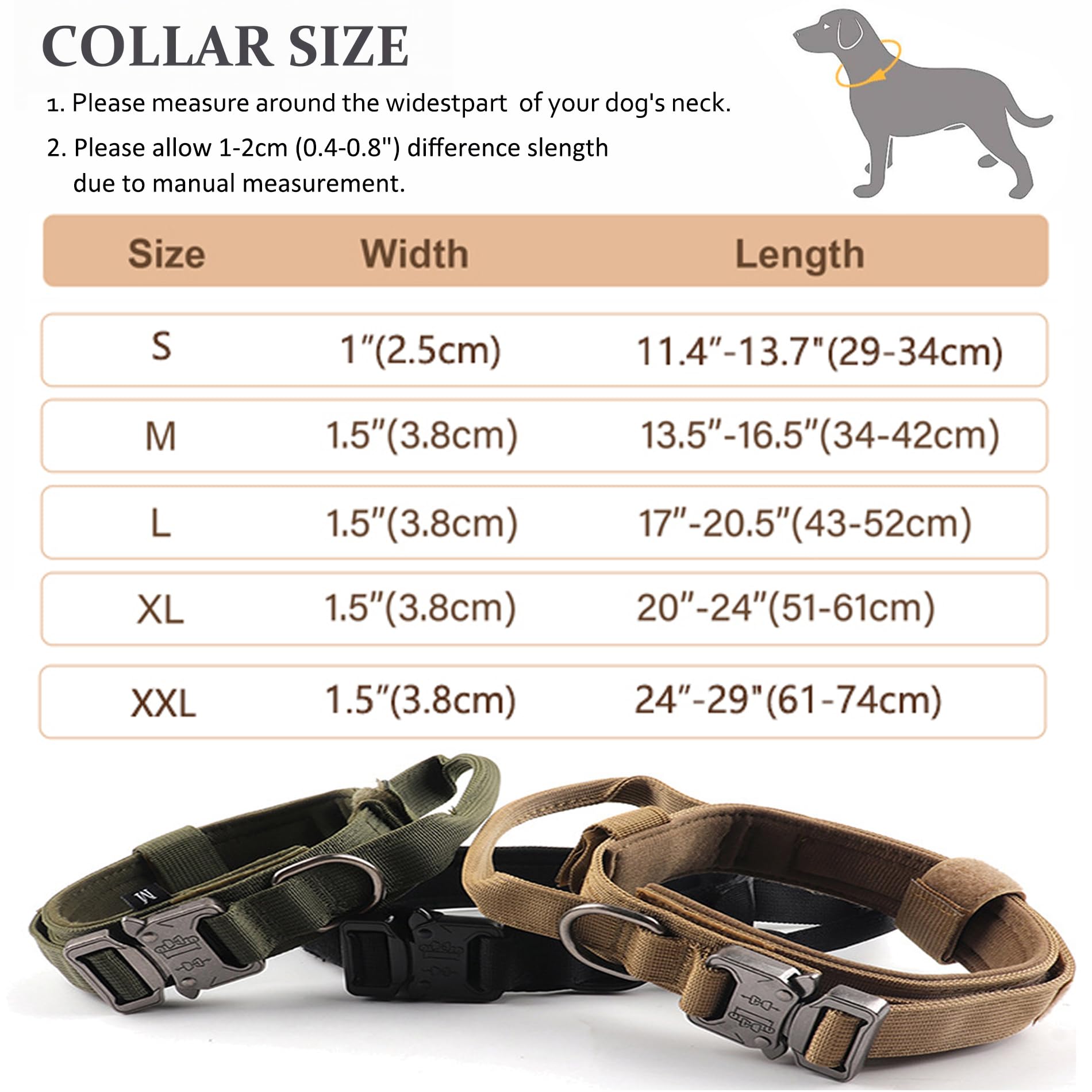Tactical Dog Collar, Adjustable Military Training Nylon Dog Collar With Control Handle And Heavy Quick-Release Metal Buckle For