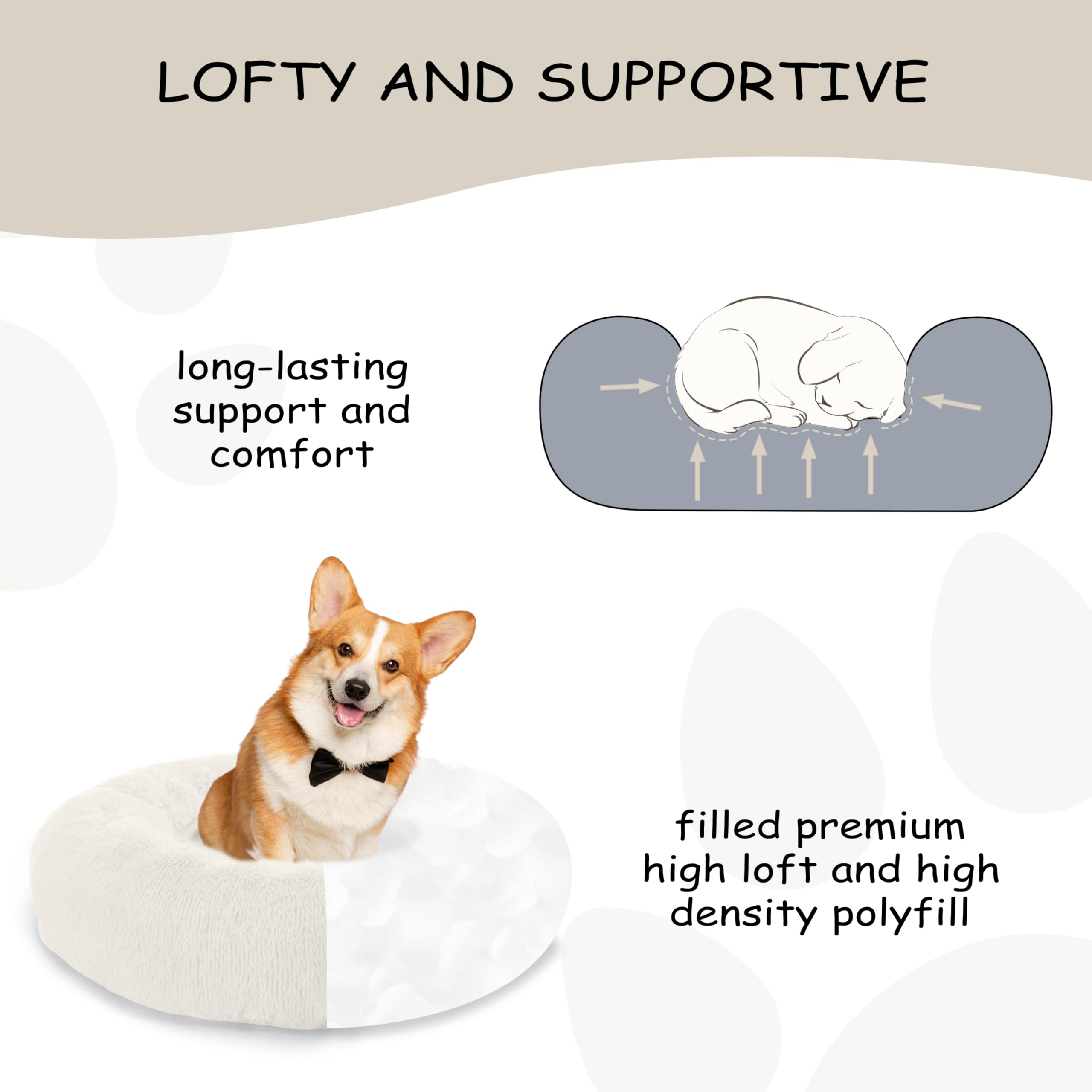 Bunlitent 30'' Inch Calming Dog Bed, Anti-Anxiety Donut Small Medium Dog Bed, Warming Cozy Soft Cute Round Washable, Marshmallow