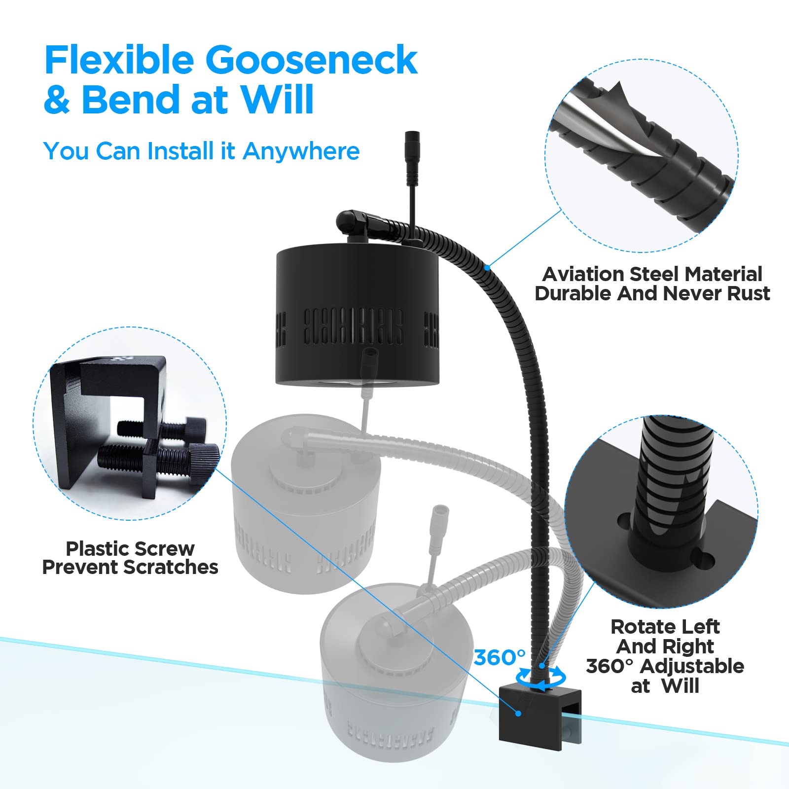 Lominie Led Aquarium Light, Dimmer Remote Control 0-100% Brightness 80W Planted Fish Tank Light Clamp Clip Lamp For Freshwater Refugium Algae Fish Tank With Gooseneck