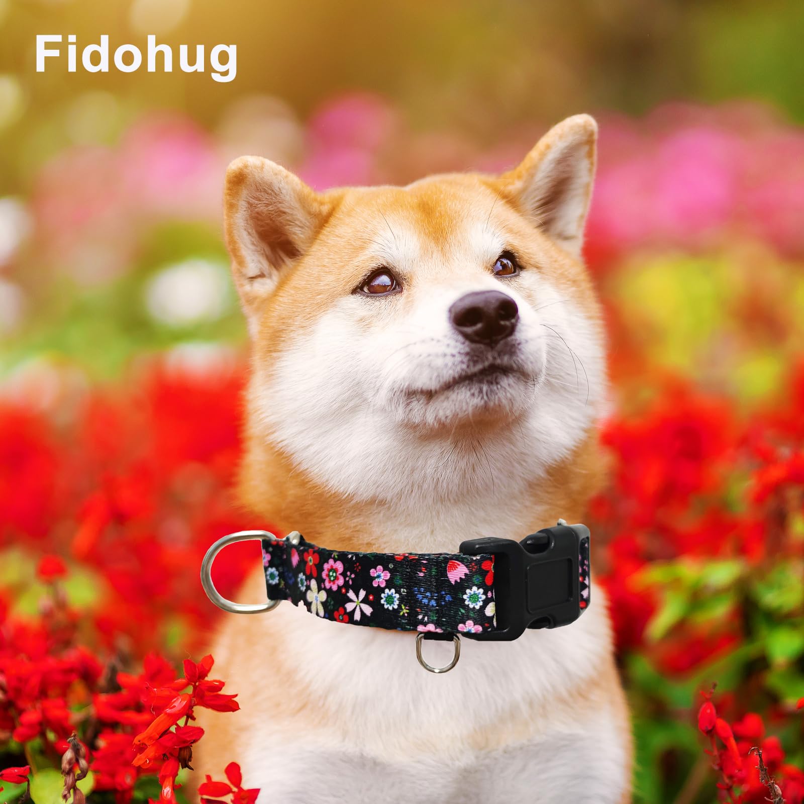 Fidohug Martingale Collar For Dogs With Buckle Adjustable Nylon Floral Slip No Pull Training Dog Collars (Black Pink Red, Small)