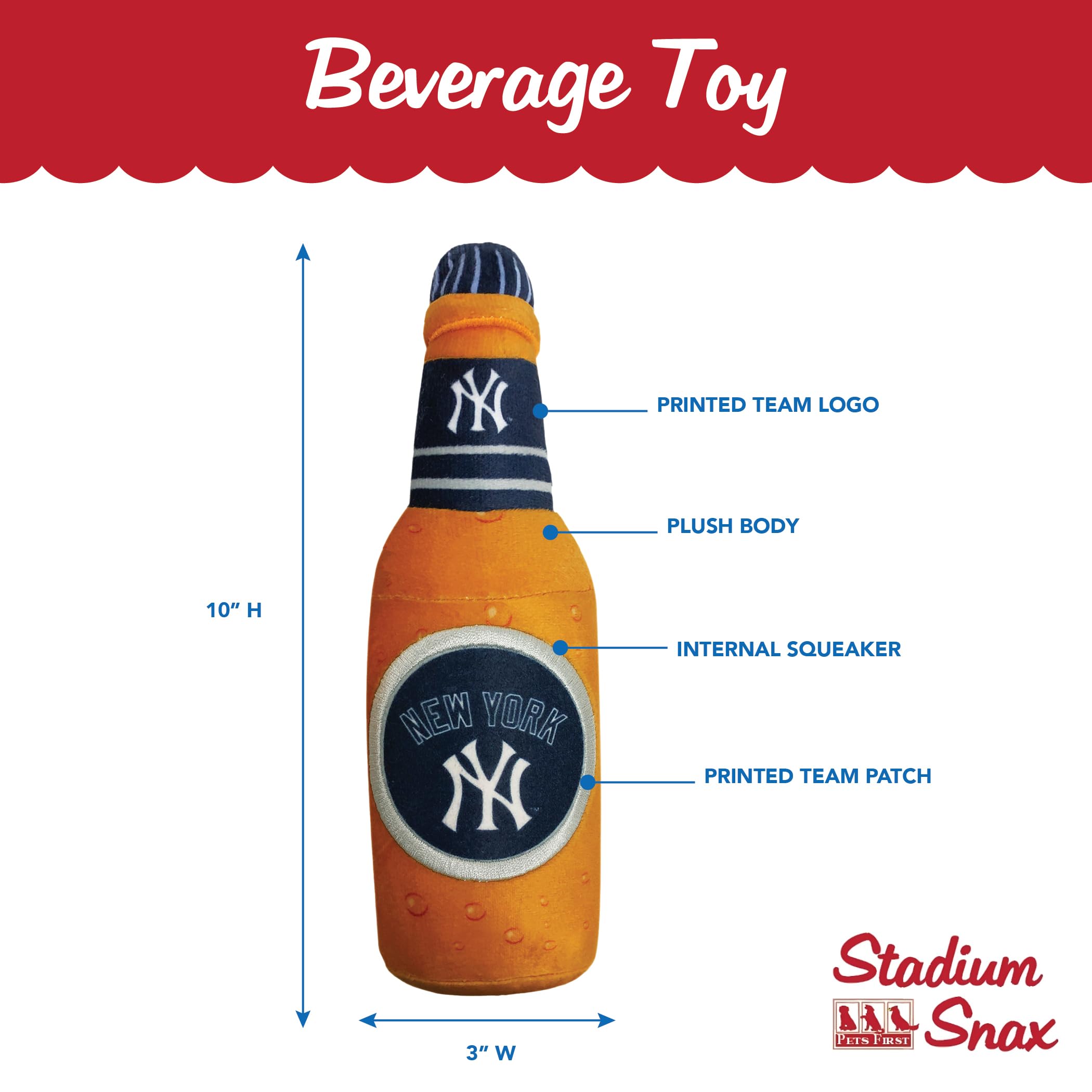 Pets First Mlb New York Yankees Stadium Beer Bottle Plush Dog Toy-Cutest Plush Toy For Dogs & Cats With Inner Squeaker & Premium