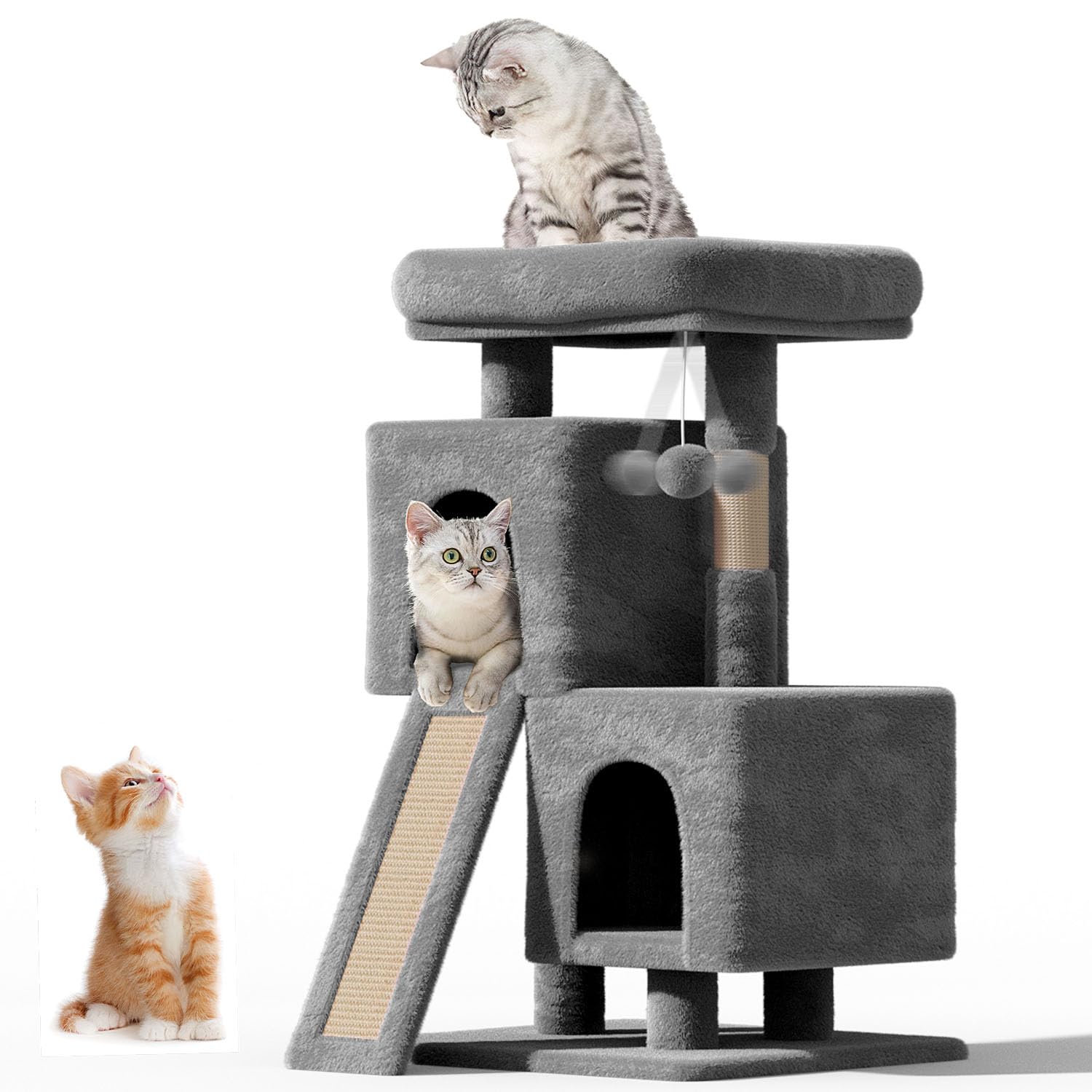 Os Motor Cat Tree Tower For Indoor Cats Large Adult,Cute/Tall Modern Cat Tree For Big Cats 20 Lbs,34''Plush Multi-Level Cat Cond