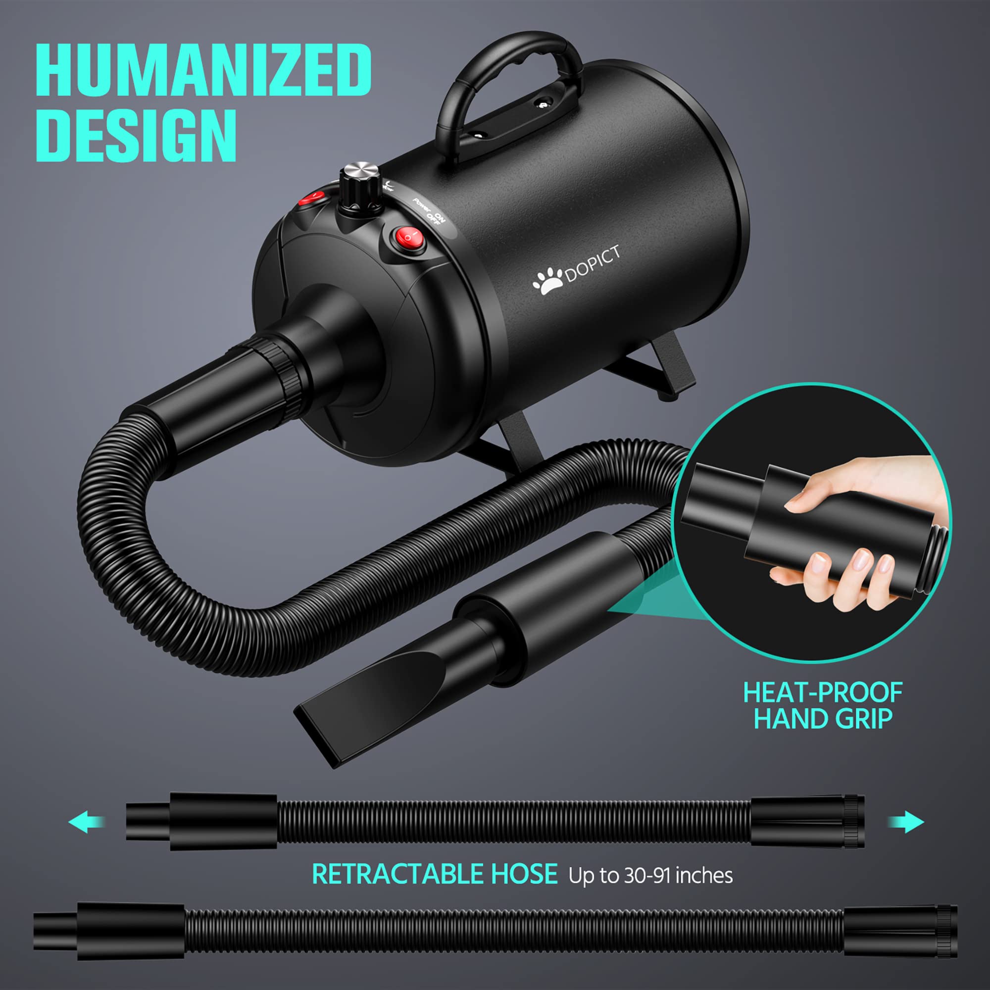Pet Dryer, 5.2Hp/3800W Pet Grooming Dryer With Adjustable Speed And Temperature Control Dog Blow Dryer, Pet Hair Dryer With 3 Nozzle