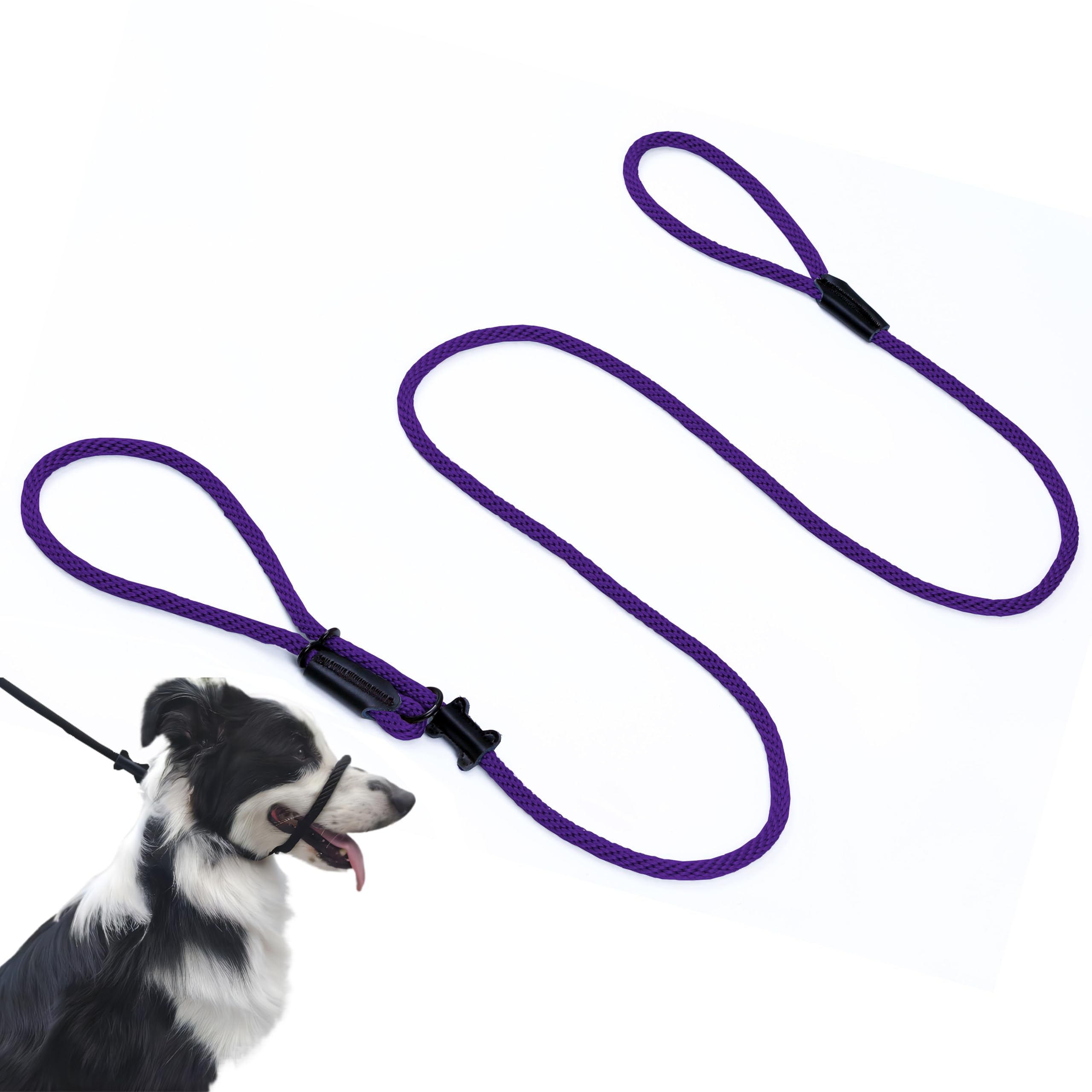Multifunctional Figure 8 Padded Head Halter Walking Training Leather Stopper Slip Lead Dog Rope Leash (Purple)