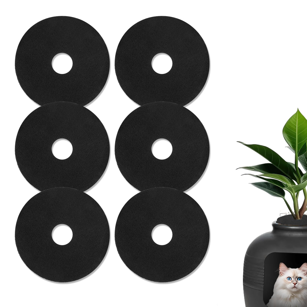 Gosknor 6Pcs Hidden Cat Litter Box Filters, 7.87 Inch Round Cat Litter Box Activated Carbon Charcoal Filters Pet Litter Box Filt