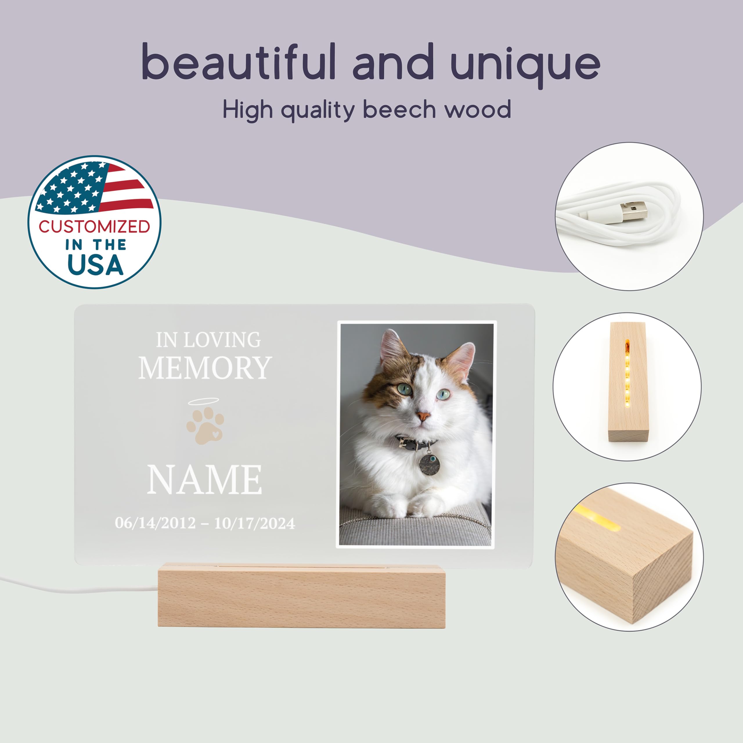 Florithings Cat Memorial Gifts/Memorial Gifts/Pet Memorial Stones/Personalized With Uv Printed Acrylic/Led Base For Perfect Ambi