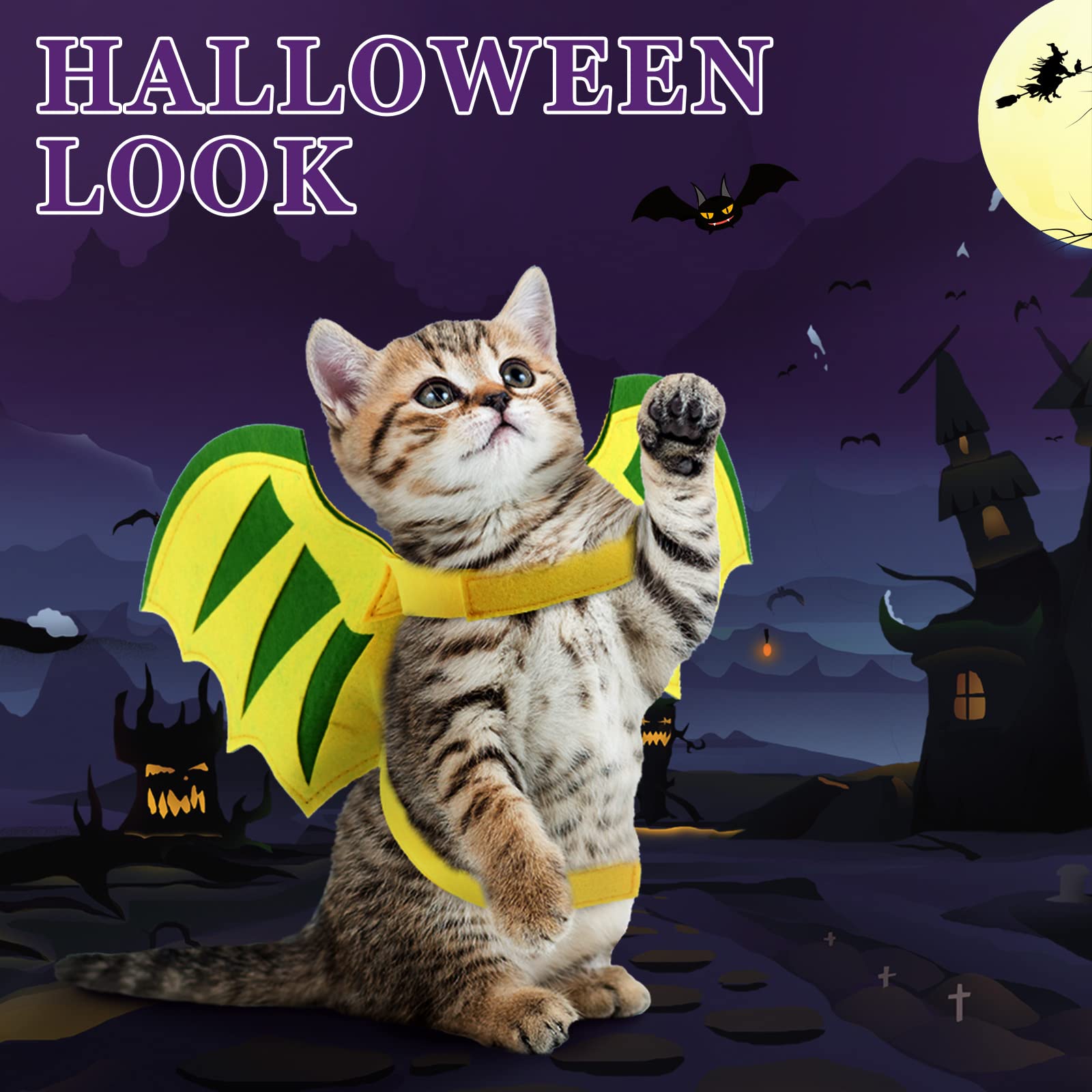 Halloween 5 Pieces Pet Costume Cat Dogs Cosplay Clothes Vampire Cloak Bat Pumpkin Hat Bib With Bells Wings Dinosaur Dragon Cat Collar Small Kitty Puppy Outfits For Halloween Party Pet Cosplay