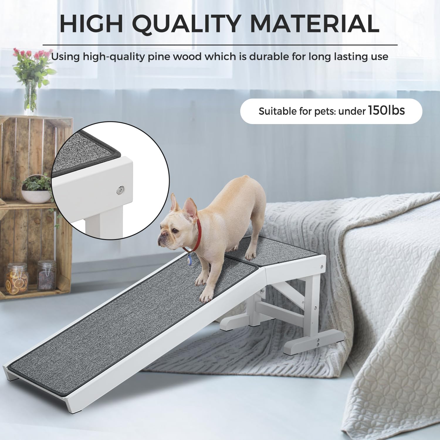 Mewang Dog Ramp For Bed - Pet Ramp For Dogs With Non-Slip Carpet And Top Platform - 49.2'' Long Dog Ramps For Small Dogs Medium
