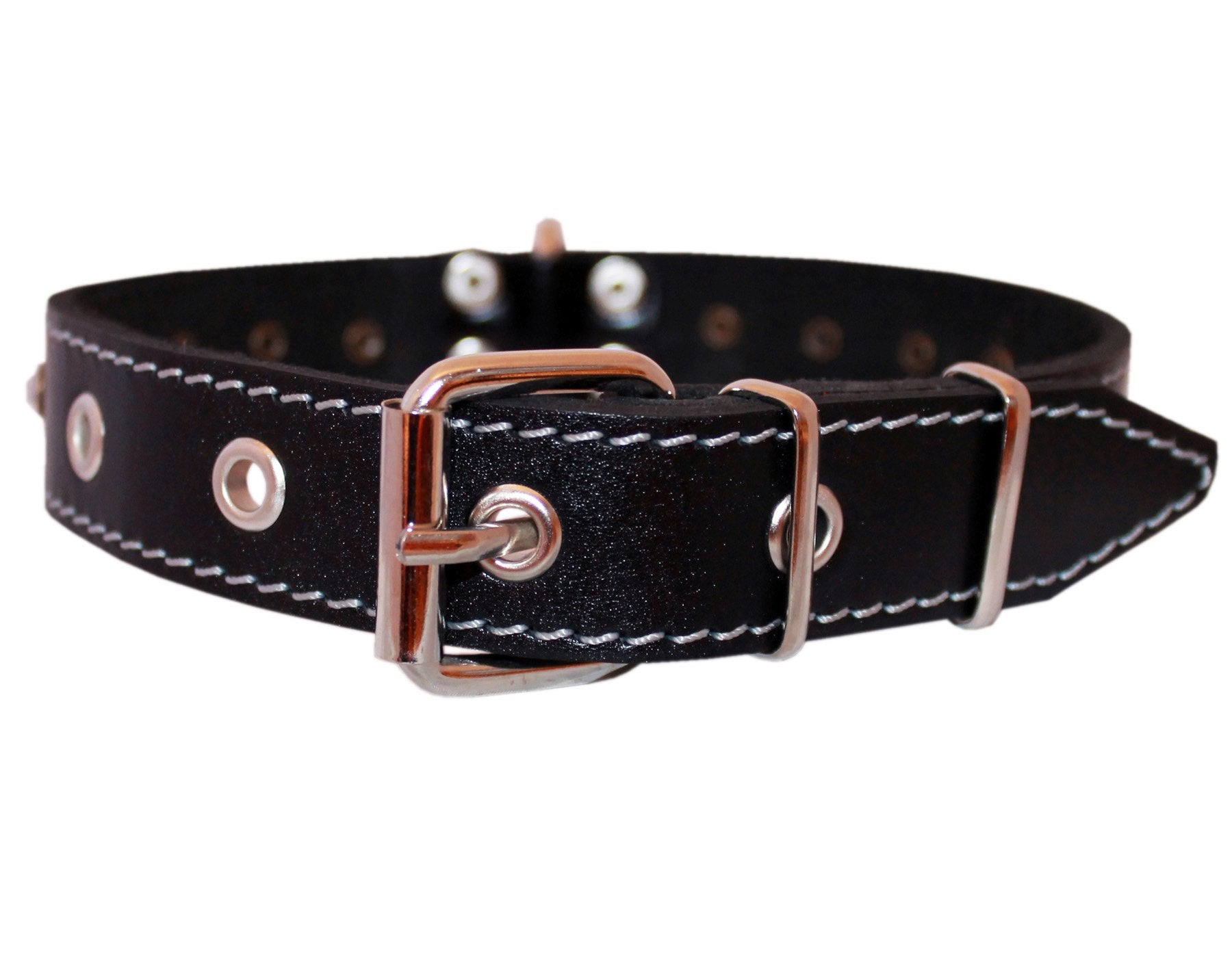 Genuine Black Leather Rhinestone Dog Collar 1'X20' Fits 14'-18' Neck