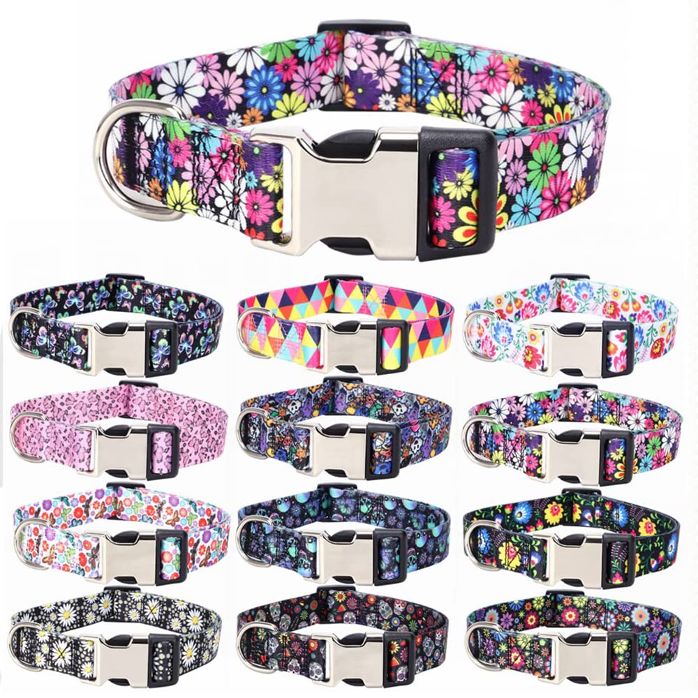 Female Dog Collars For Medium Dogs, Pretty Colorful Geometric Triangles Pattern Print Dog Collar Metal Durable Buckle Girl Puppy