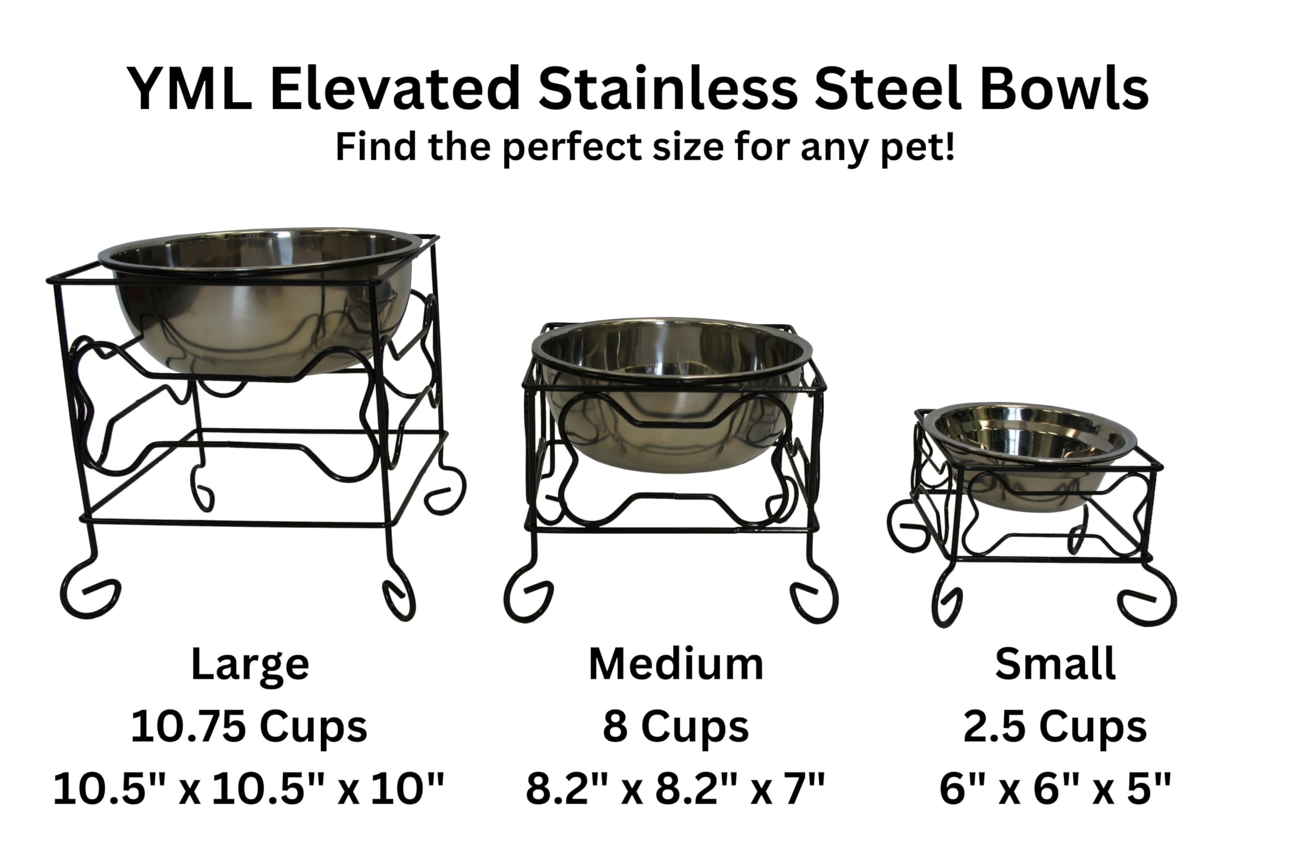 YML Elevated Stainless Steel Dog & Cat Bowl with Black Wrought Iron Stand, 5-Inch (2.5 Cups)