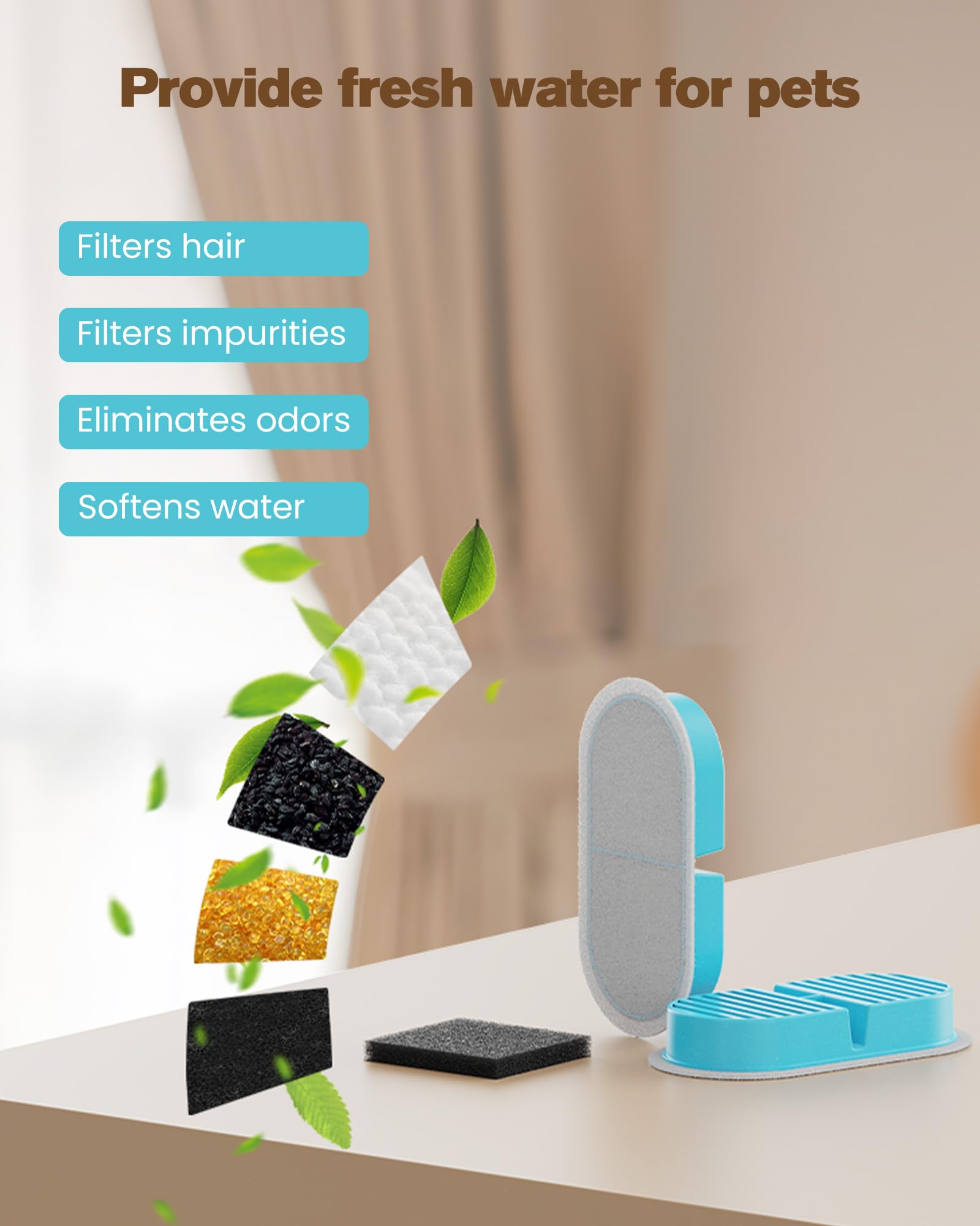 VKIMISS Cat Water Fountain Filters: Pet Water Dispenser Filter Replacement 24 - Packs of Cat Fountain Filters (12 Carbon Filters