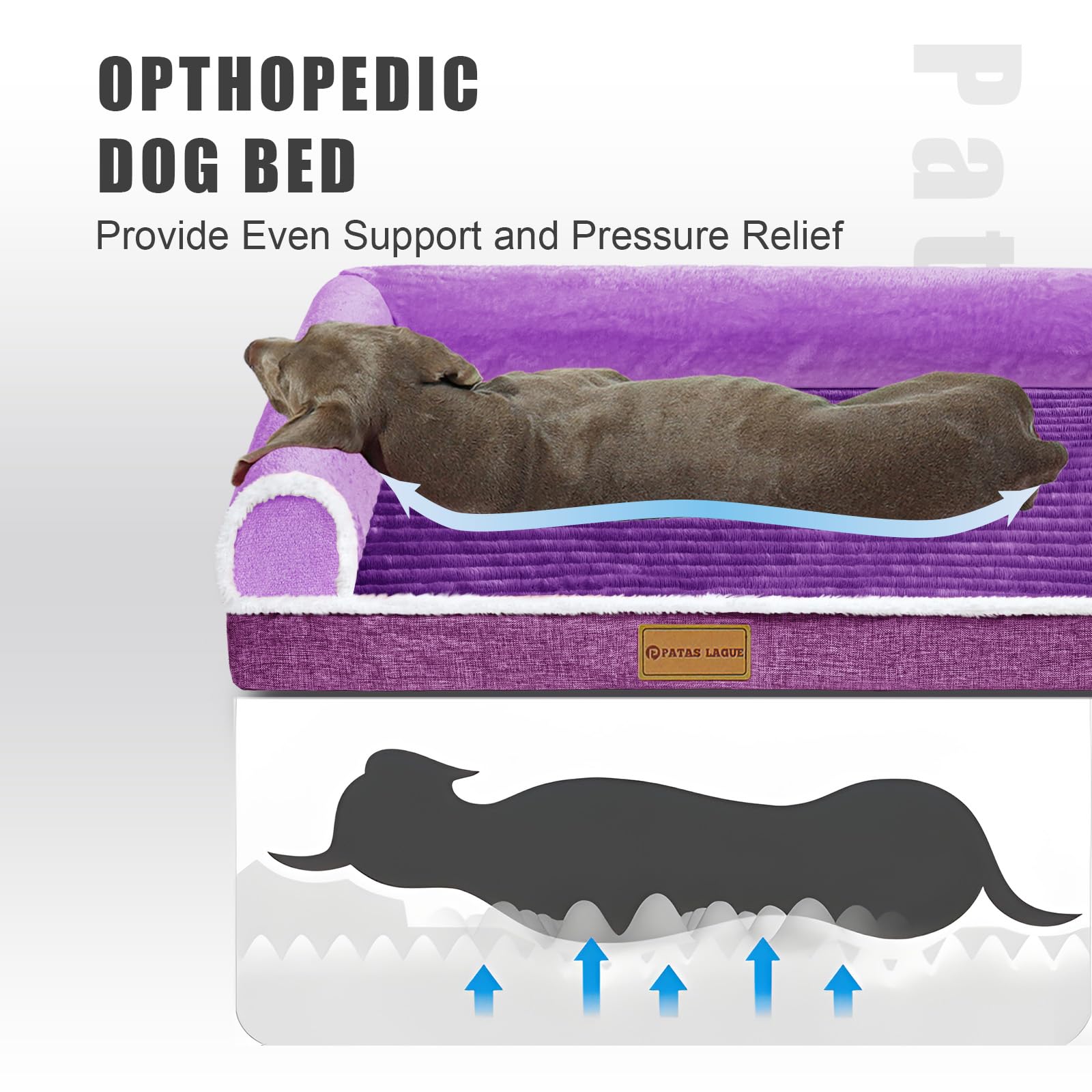 Patas Lague Orthopedic XXL Dog Bed for Extra Large Dogs 48 ' 'X30 ' ', Waterproof Comfortable L Shaped Big Large Non-Slip Soft W