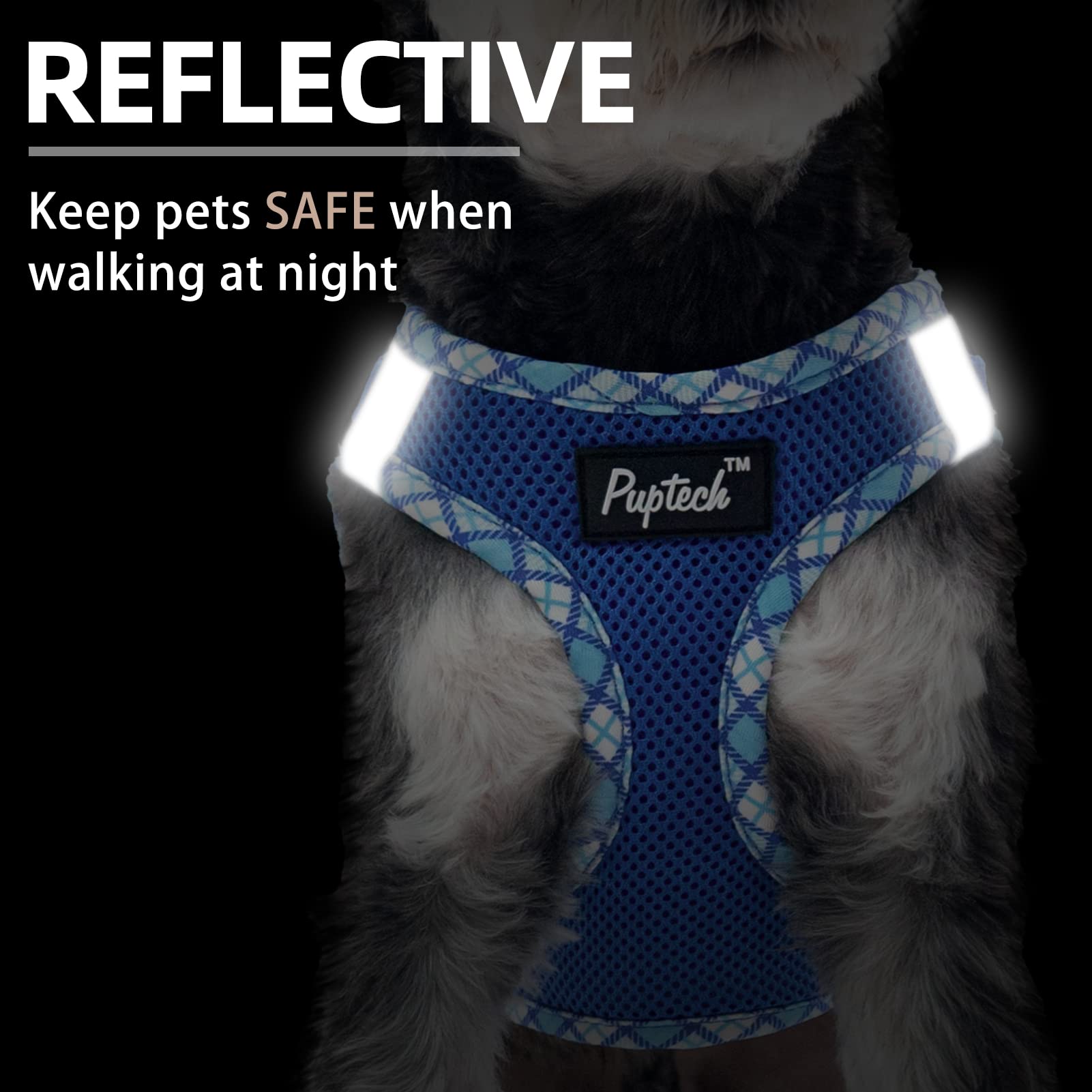 Pupteck Dog Harness And Leash Set For Small Medium Dogs No Pull Step-In Soft Mesh Puppy Cat Vest Harnesses Reflective At Night, Blue S