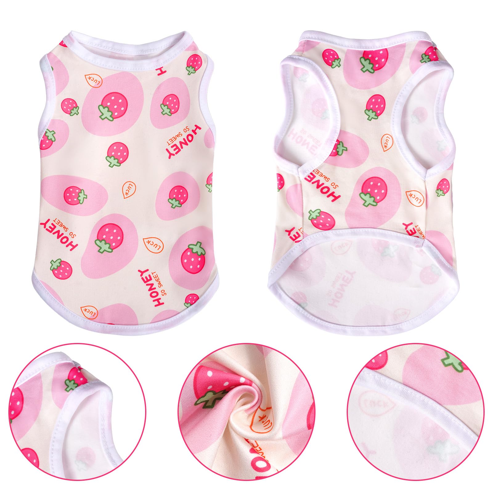 Pistha Pink Dog Shirts Cute Summer Dog Clothes Soft Pet T-Shirt Printed Puppy Shirt For Small Medium Dogs Cats Girl(Strawberry,L